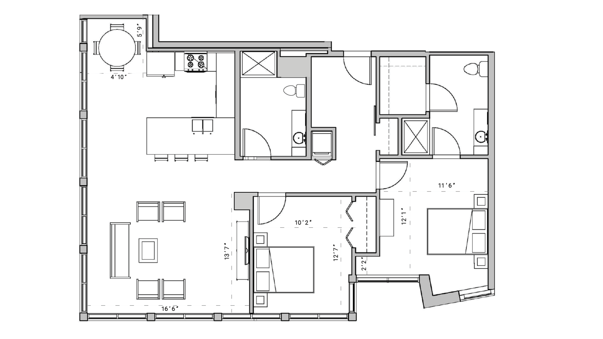 ULI SEVEN27 101 - Two bedroom, two bathroom Floor Plan 