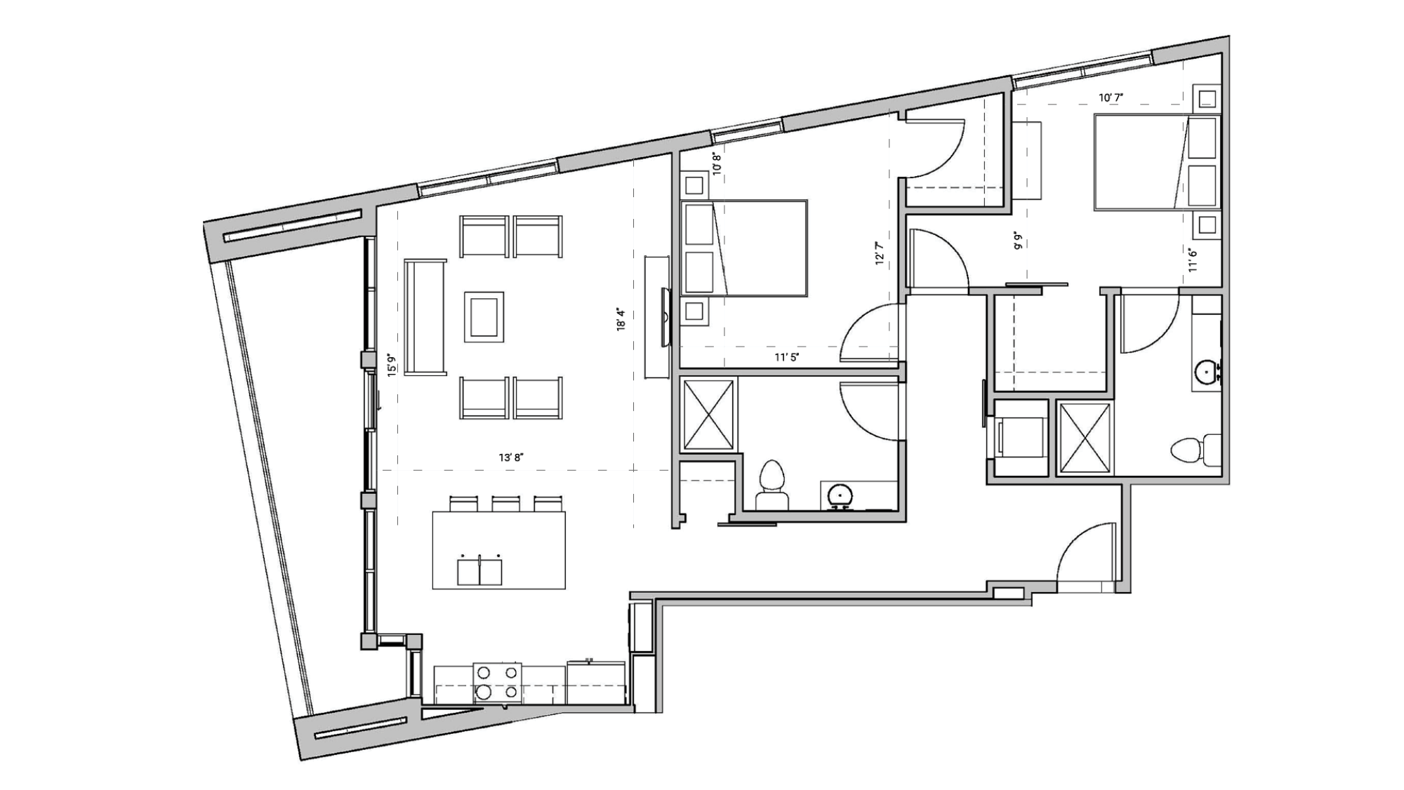 ULI Seven27 102 - Two Bedroom, Two Bathroom Floor Plan 