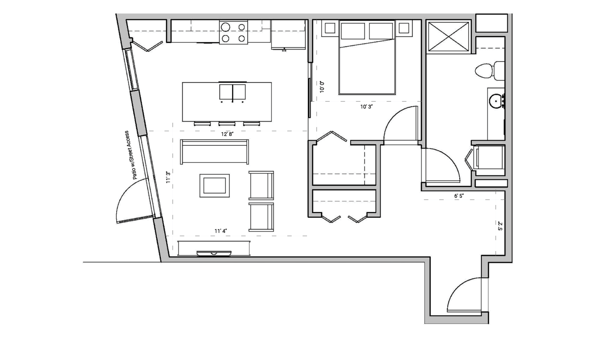 ULI Seven27 104 - One Bedroom, One Bathroom Floor Plan 