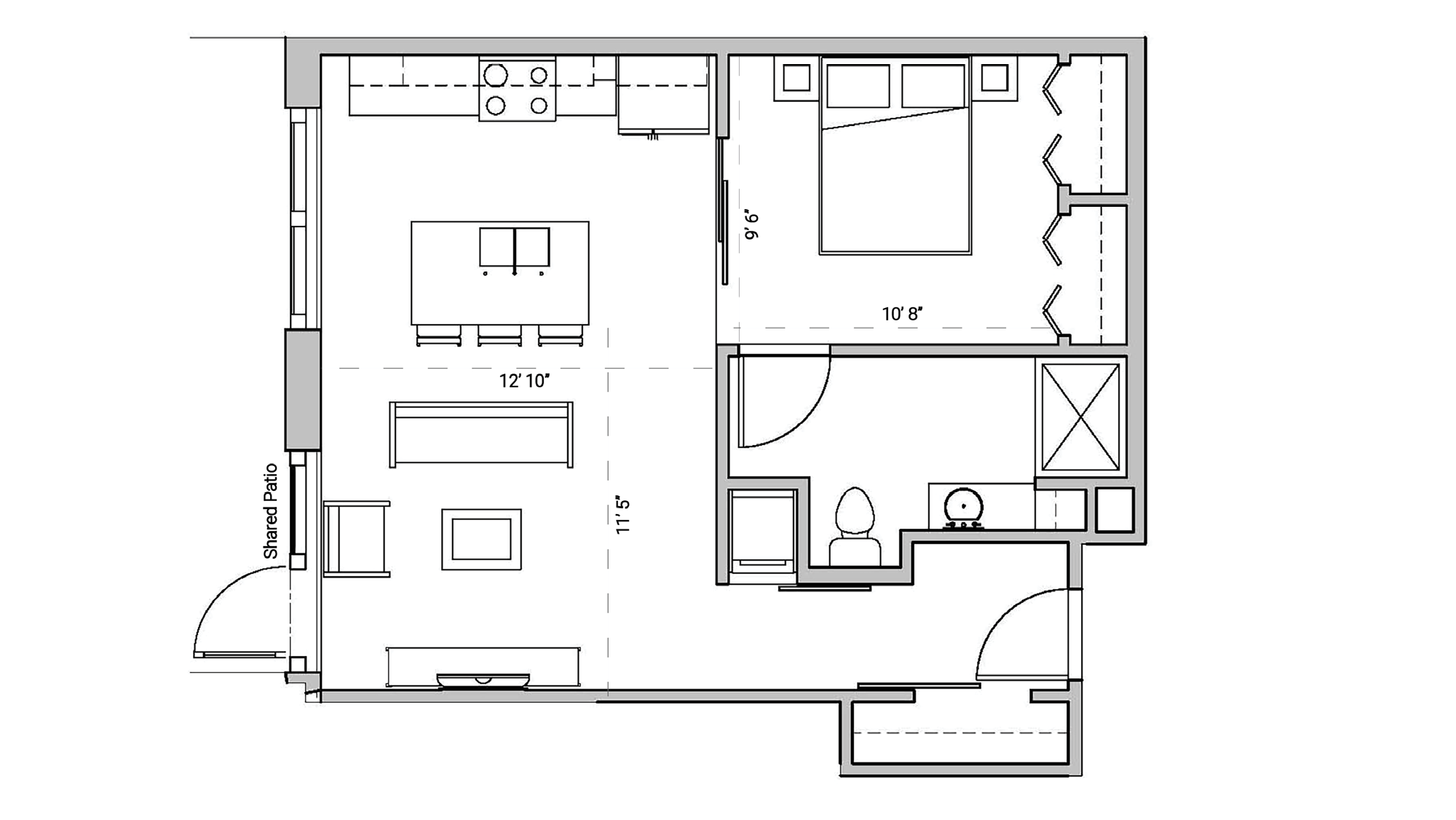 ULI Seven27 108 - One Bedroom, One Bathroom Floor Plan 