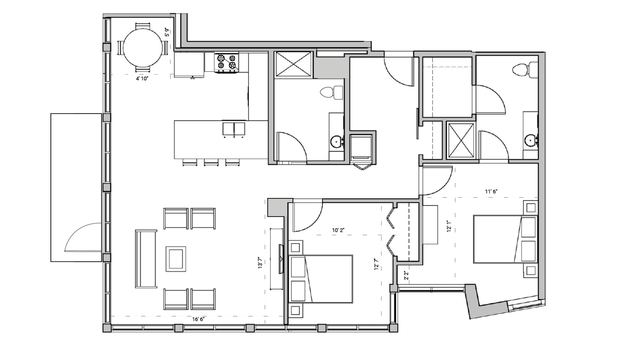 ULI Seven27 201 - Two Bedroom, Two Bathroom Floor Plan 