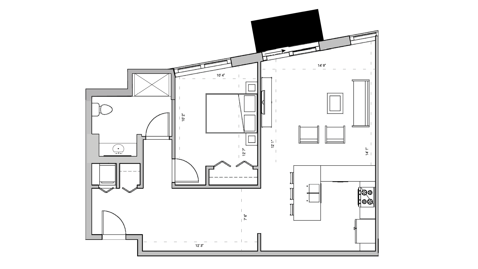 ULI Seven27 205 - One Bedroom, One Bathroom Floor Plan 