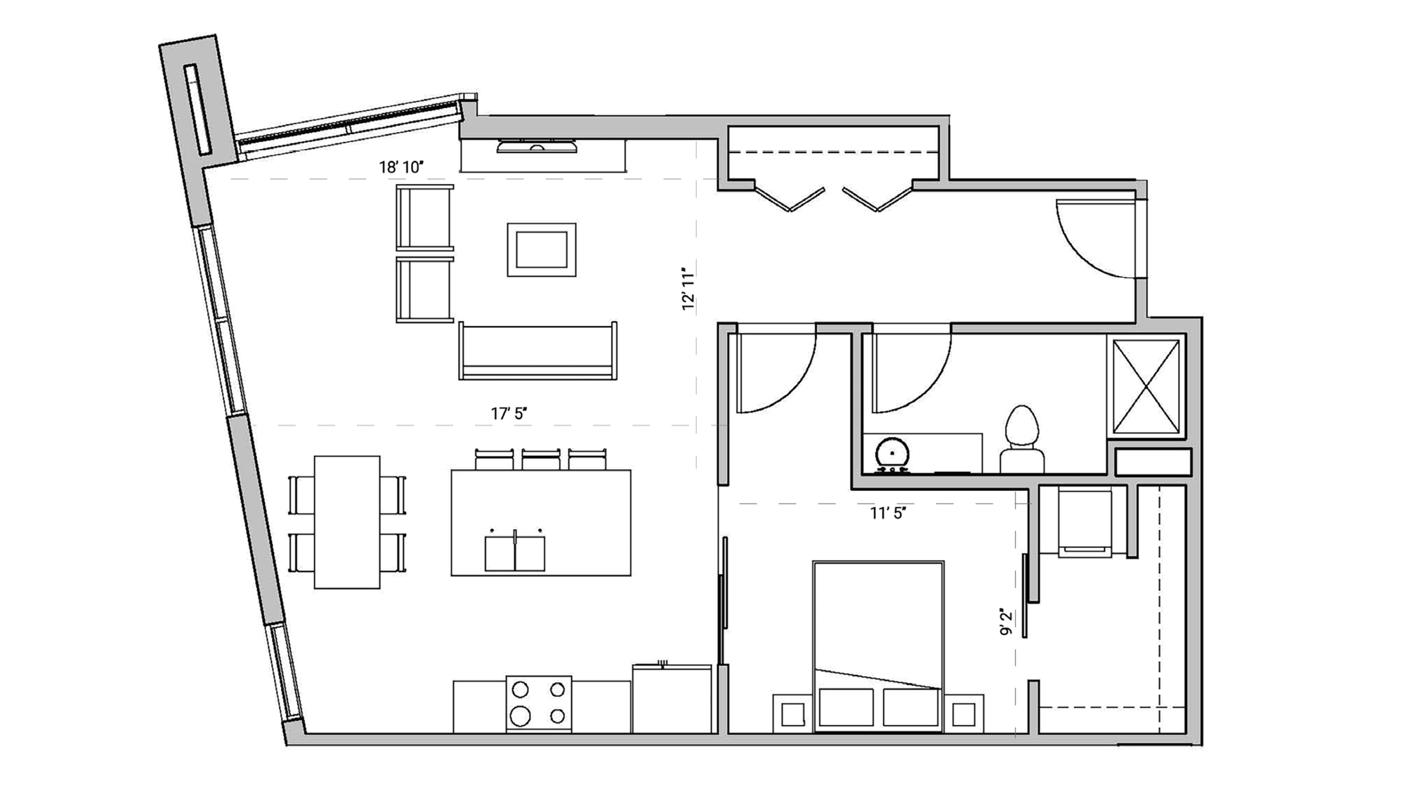 ULI Seven27 206 - One Bedroom, One Bathroom Floor Plan 