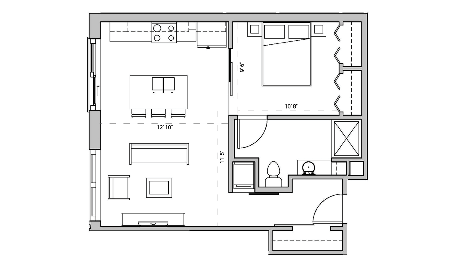 ULI Seven27 208 - One Bedroom, One Bathroom Floor Plan 