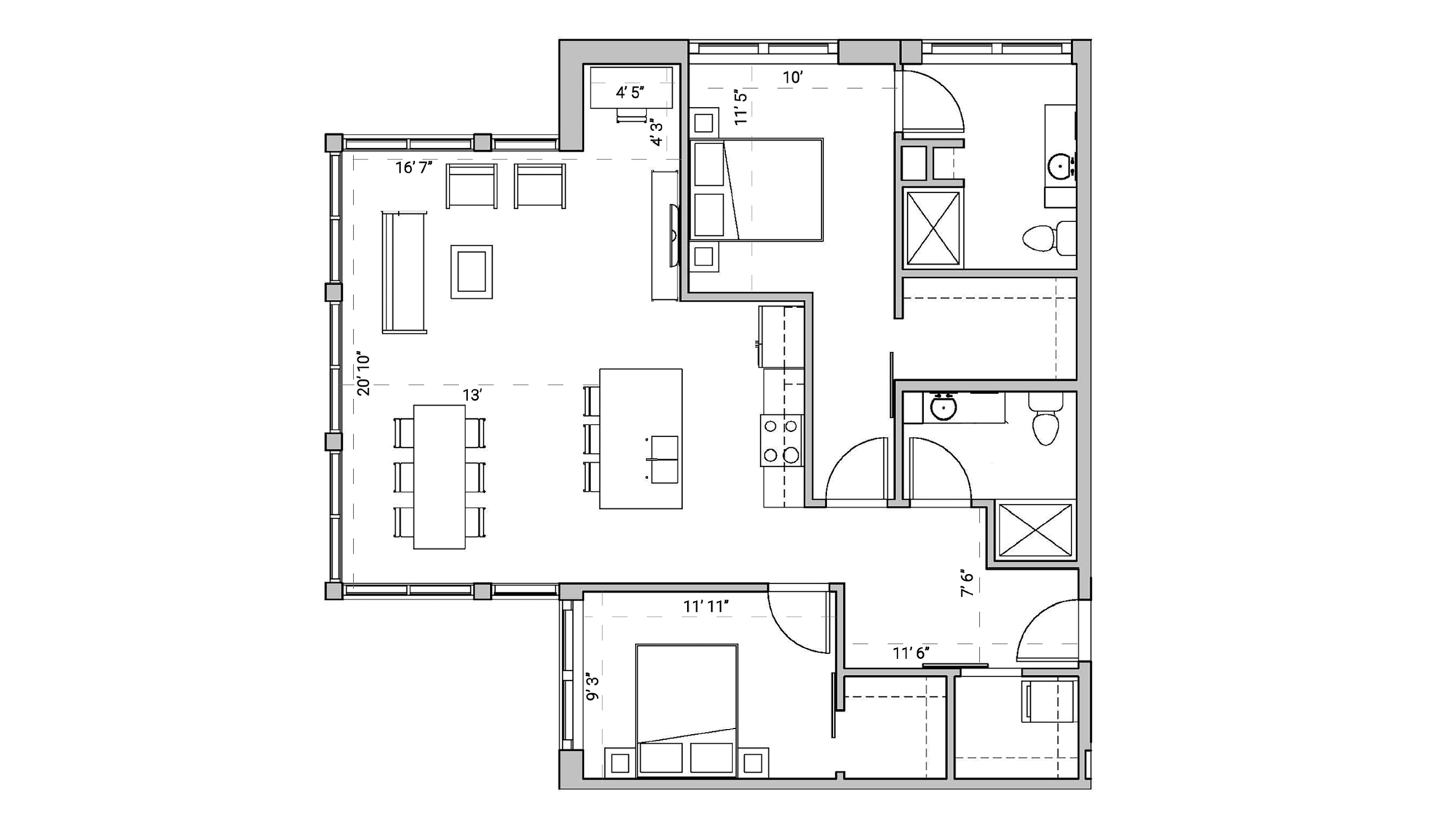 ULI Seven27 210 - Two Bedroom, Two Bathroom Floor Plan 
