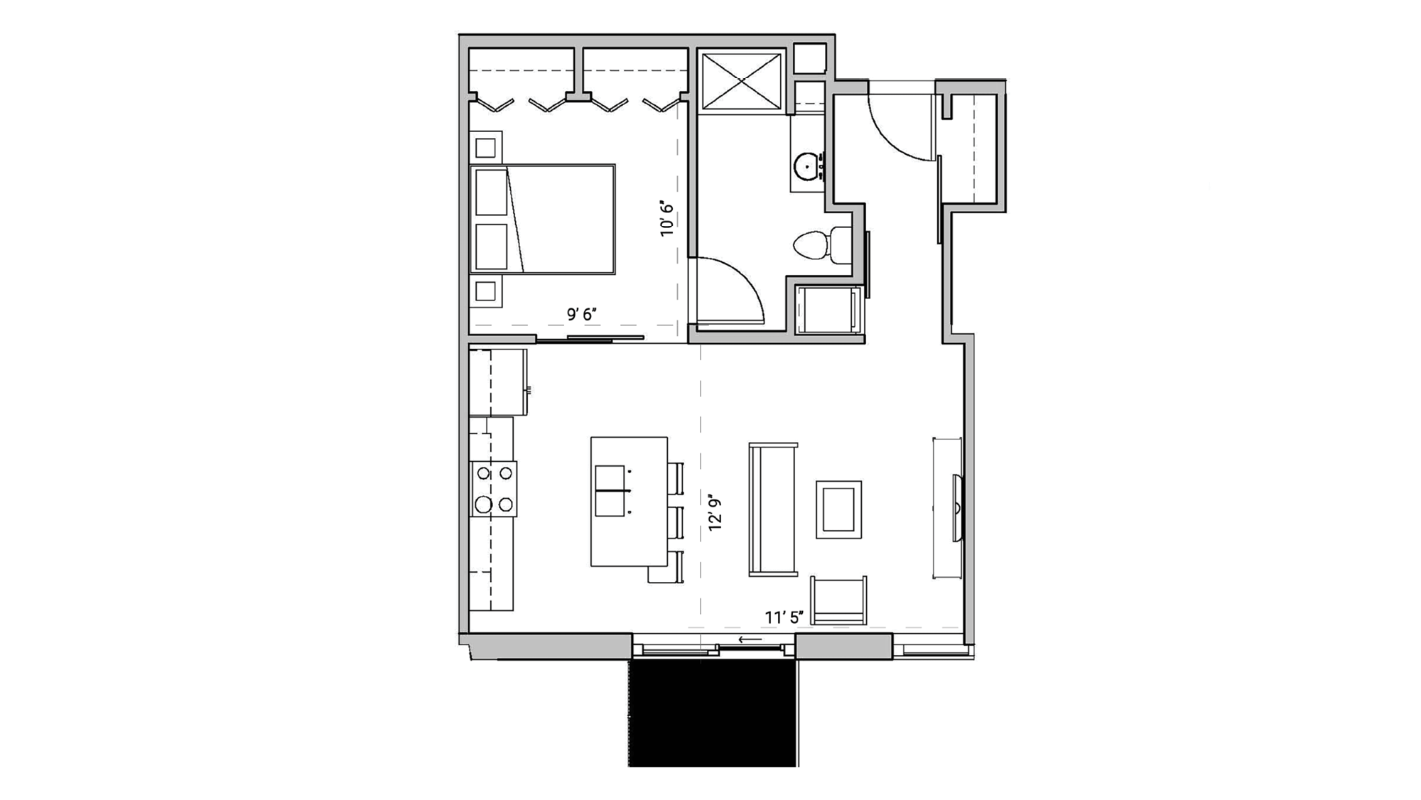 ULI Seven27 213 - One Bedroom, One Bathroom Floor Plan 