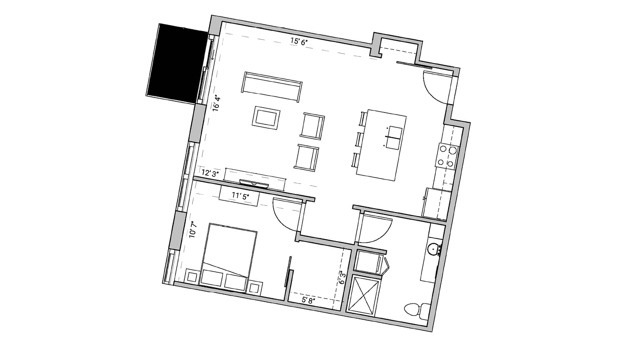 ULI Seven27 214 - One Bedroom, One Bathroom Floor Plan 