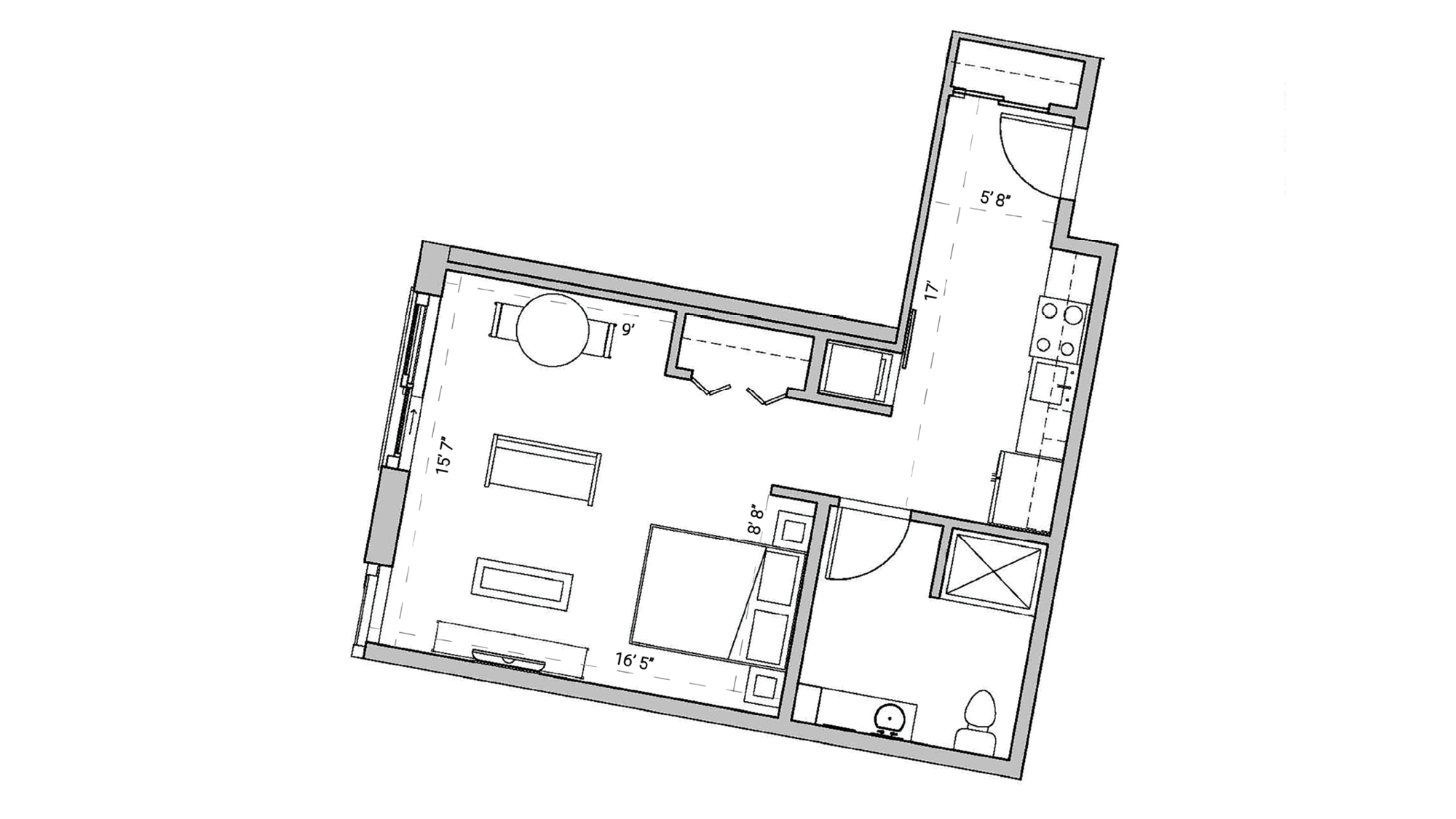 ULI Seven27 229 - Studio, One Bathroom Floor Plan 