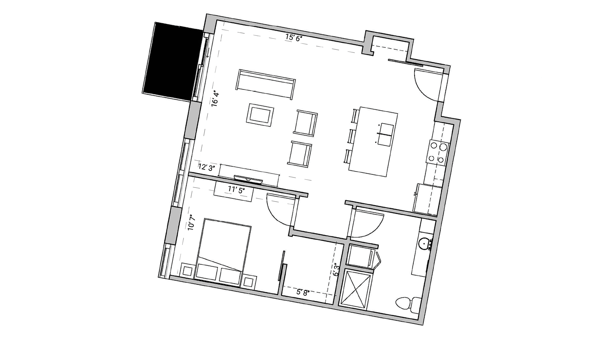 ULI Seven27 232 - One Bedroom, One Bathroom Floor Plan 