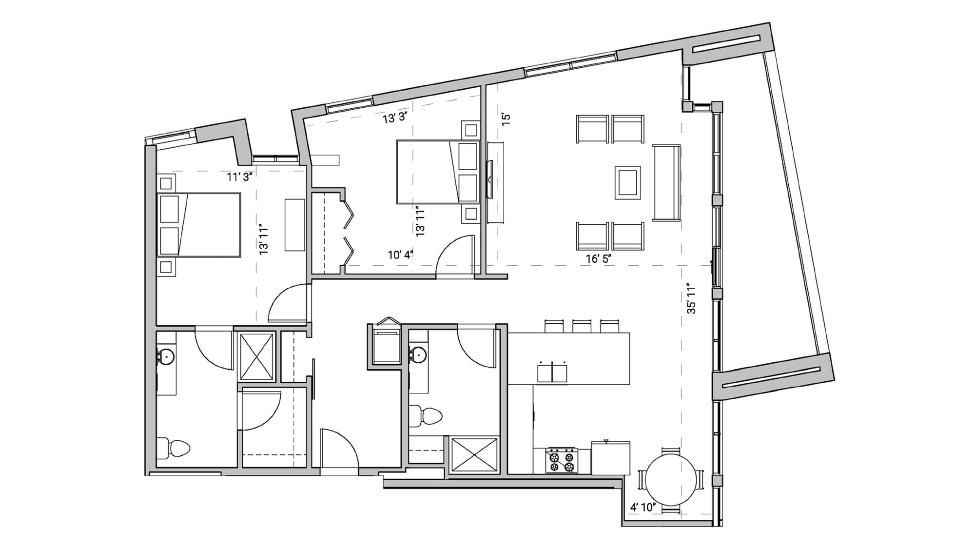 ULI Seven27 301 - Two Bedroom, Two Bathroom Floor Plan 