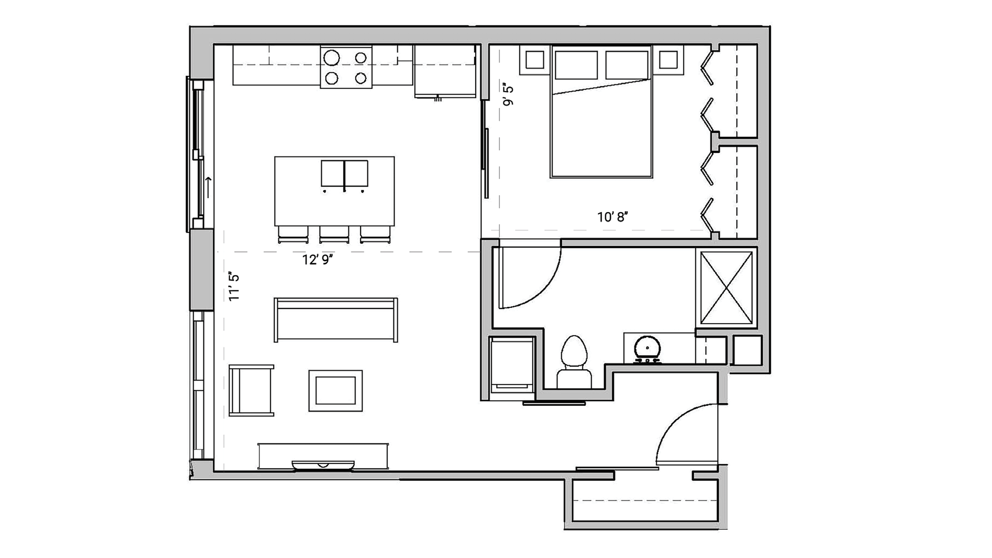 ULI Seven27 308 - One Bedroom, One Bathroom Floor Plan 