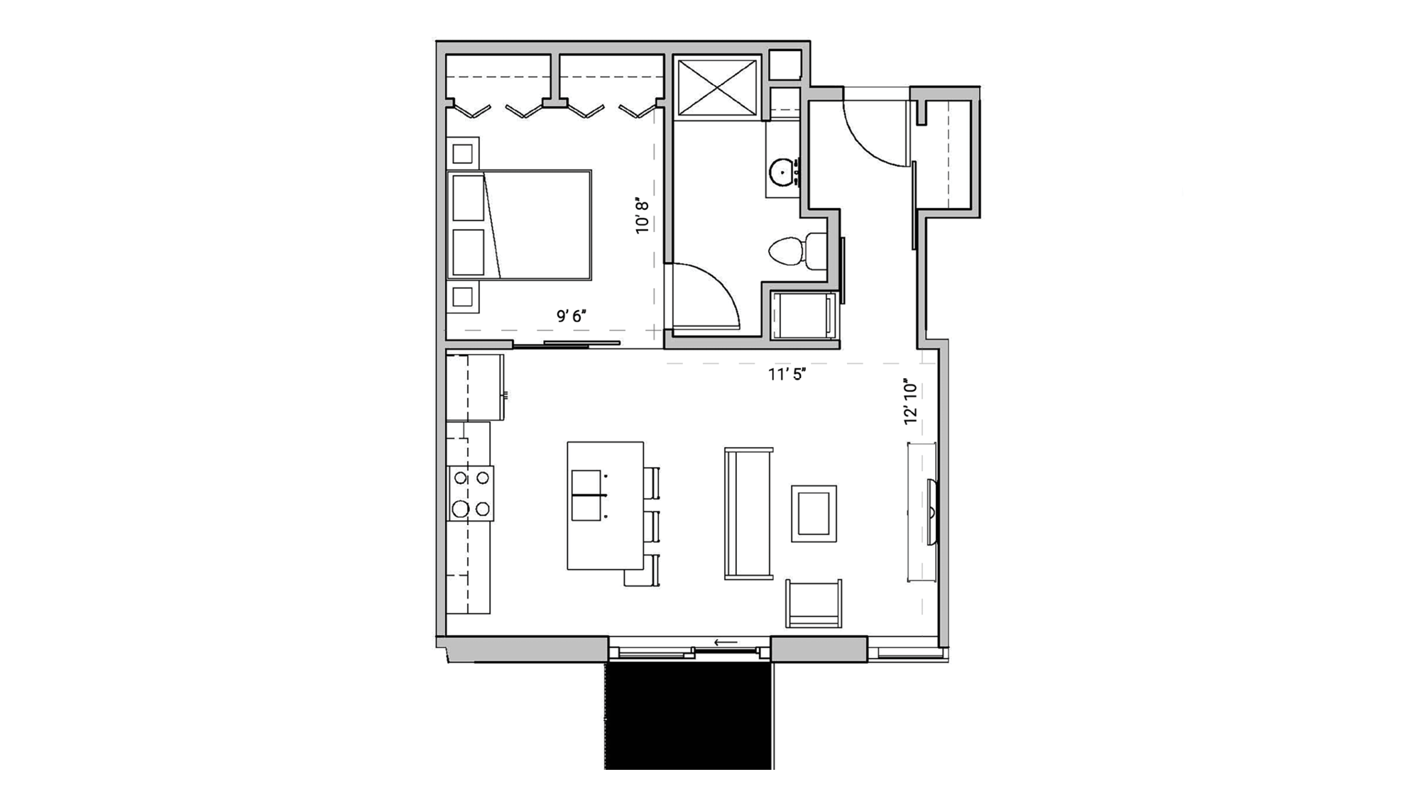 ULI Seven27 313 - One Bedroom, One Bathroom Floor Plan 