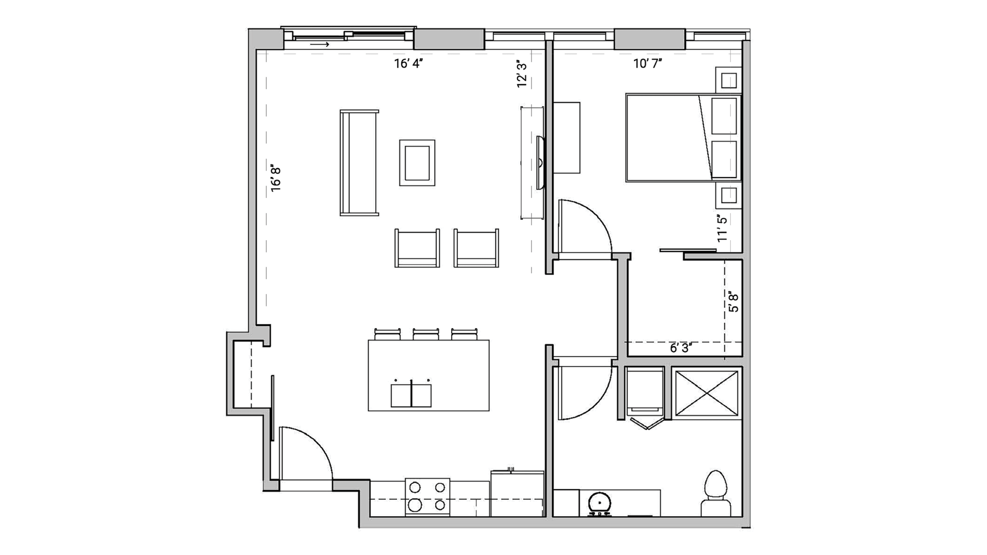 ULI Seven27 317 - One Bedroom, One Bathroom Floor Plan 