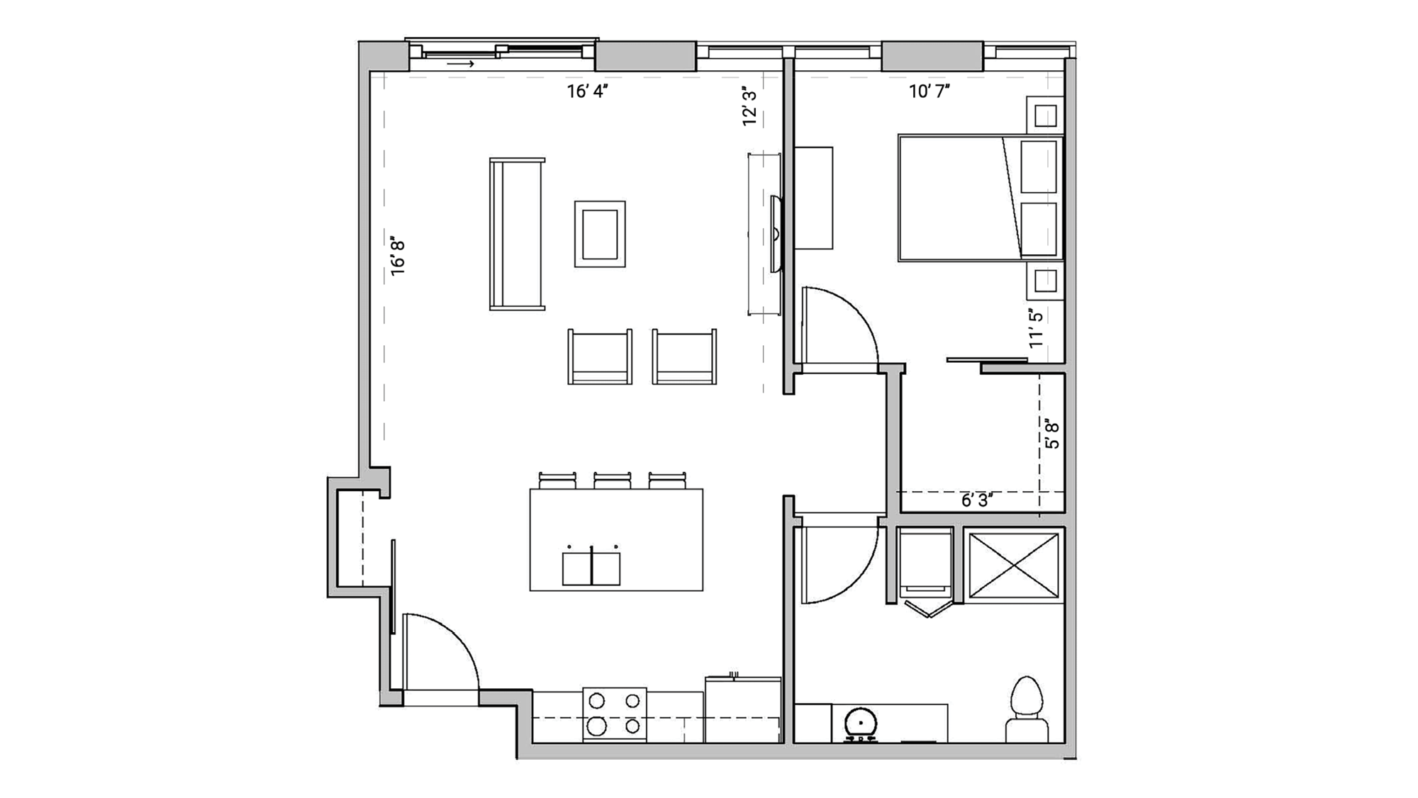 ULI Seven27 319 - One Bedroom, One Bathroom Floor Plan 