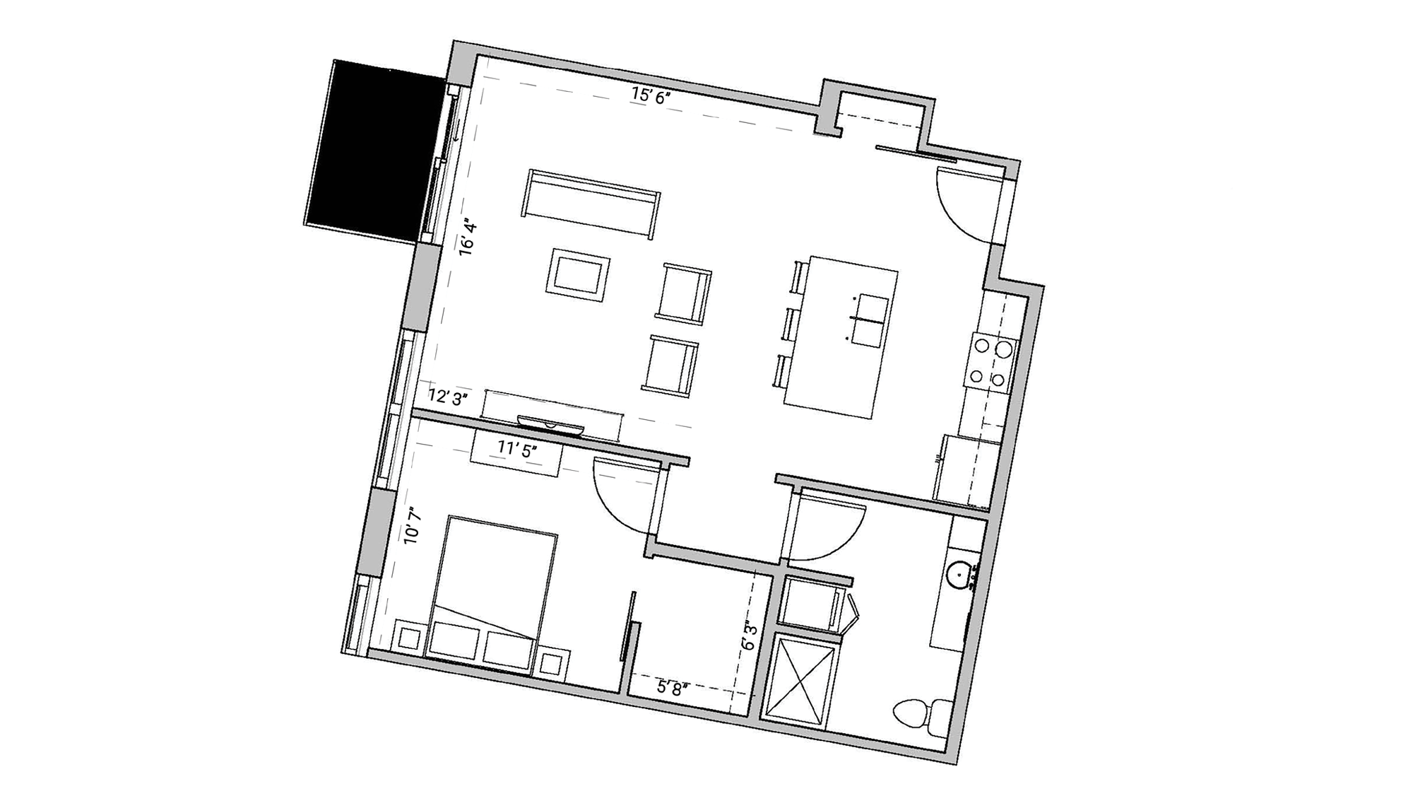 ULI Seven27 333 - One Bedroom, One Bathroom Floor Plan 