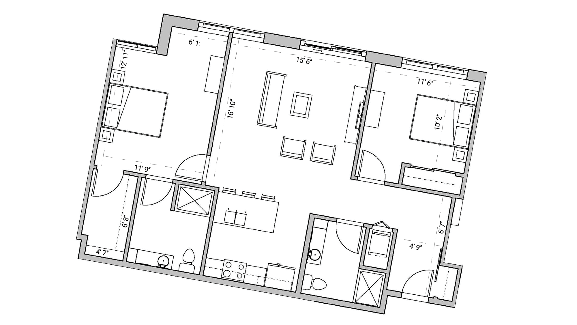 ULI Seven27 337 - Two Bedroom, Two Bathroom Floor Plan 