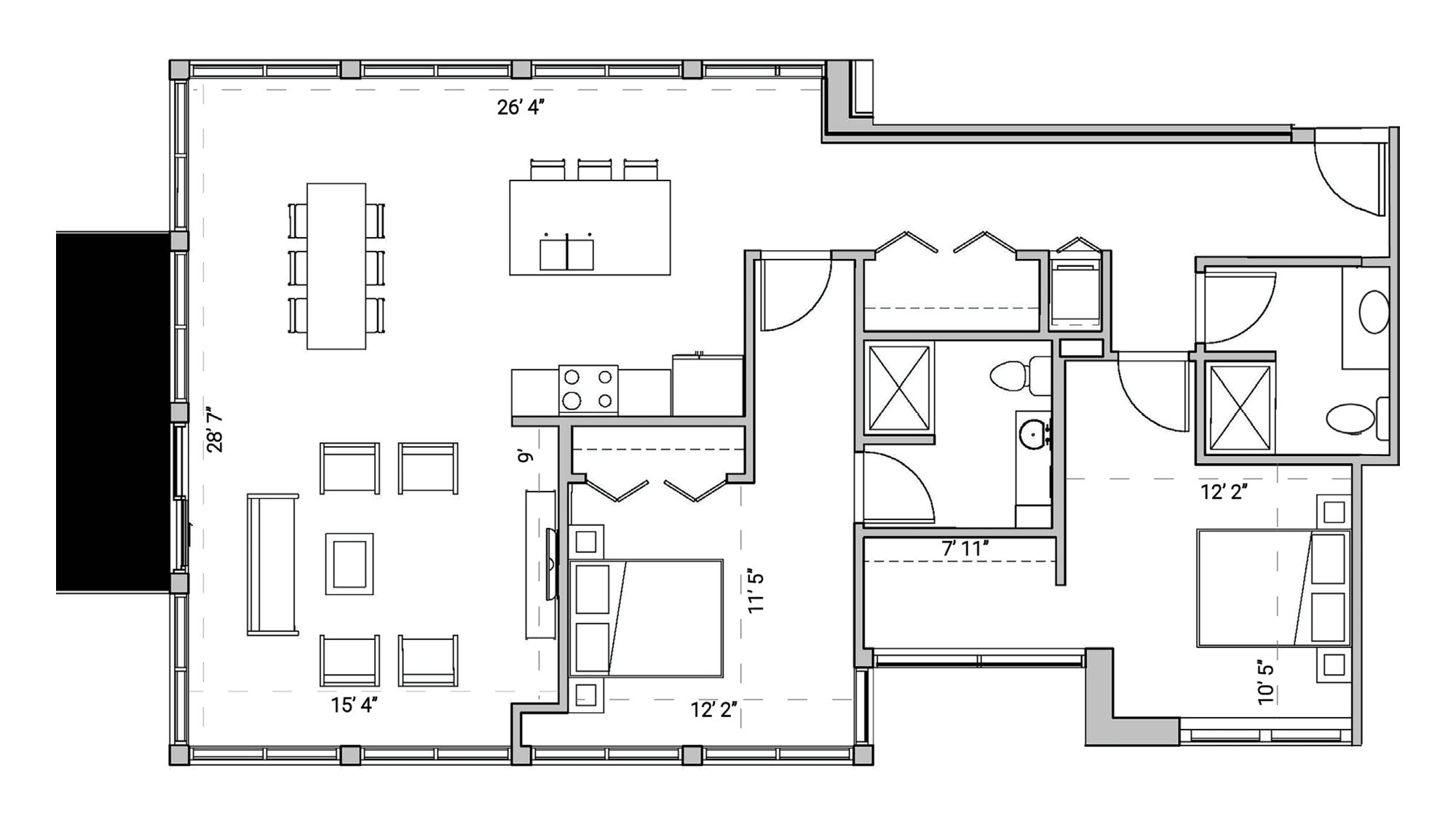 ULI Seven27 340 - Two Bedroom, Two Bathroom Floor Plan 