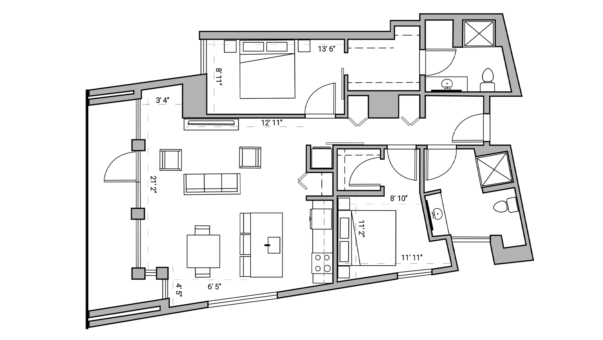 ULI Seven27 401 - Two Bedroom, Two Bathroom Floor Plan 