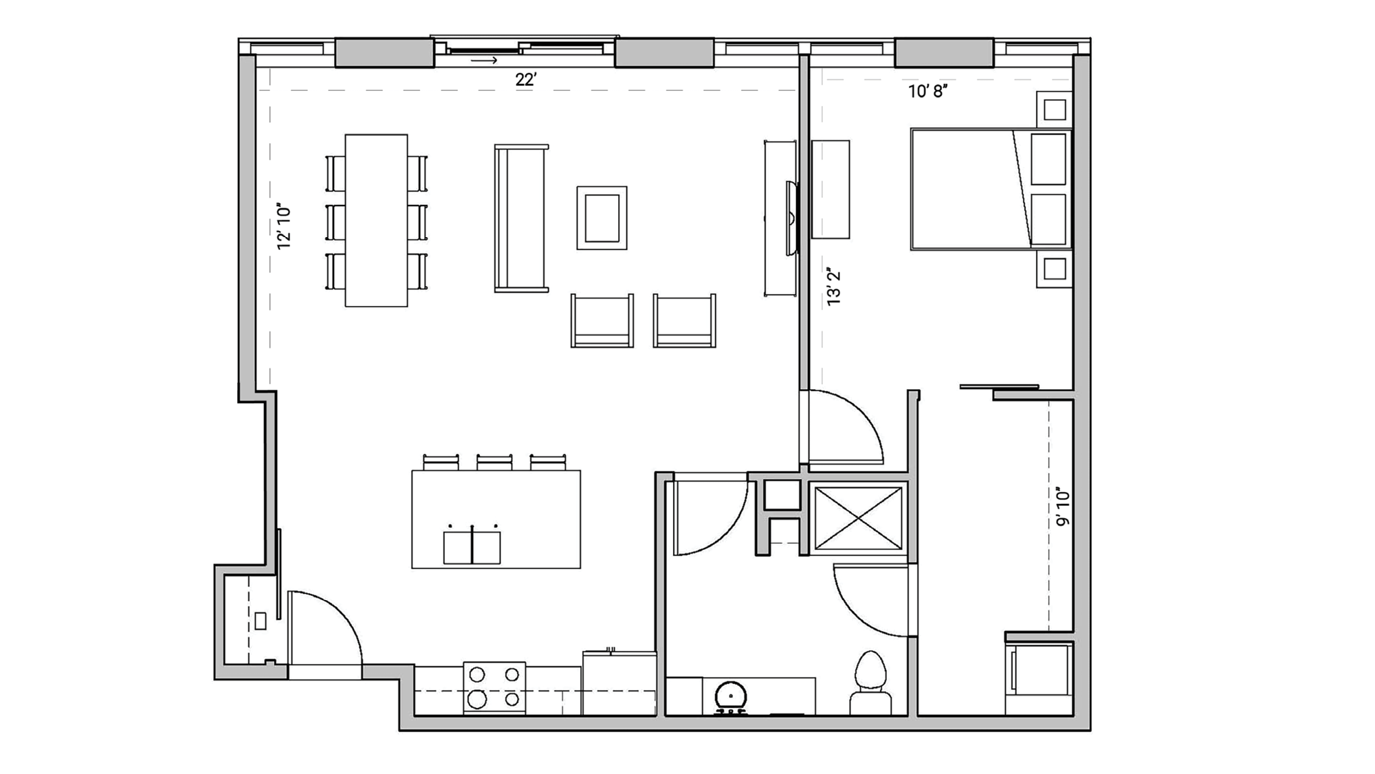 ULI Seven27 414 - One Bedroom, One Bathroom Floor Plan 