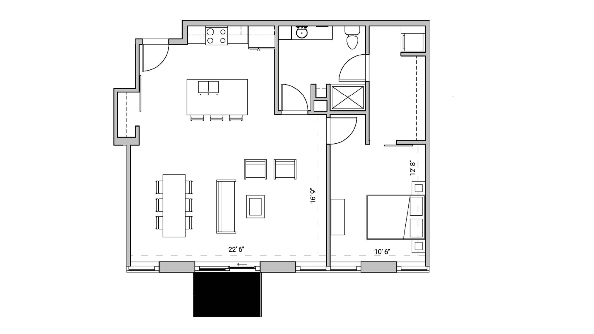 ULI Seven27 415 - One Bedroom, One Bathroom Floor Plan 