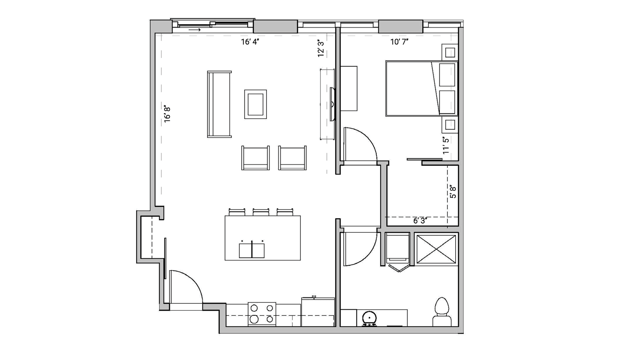 ULI Seven27 417 - One Bedroom, One Bathroom Floor Plan 
