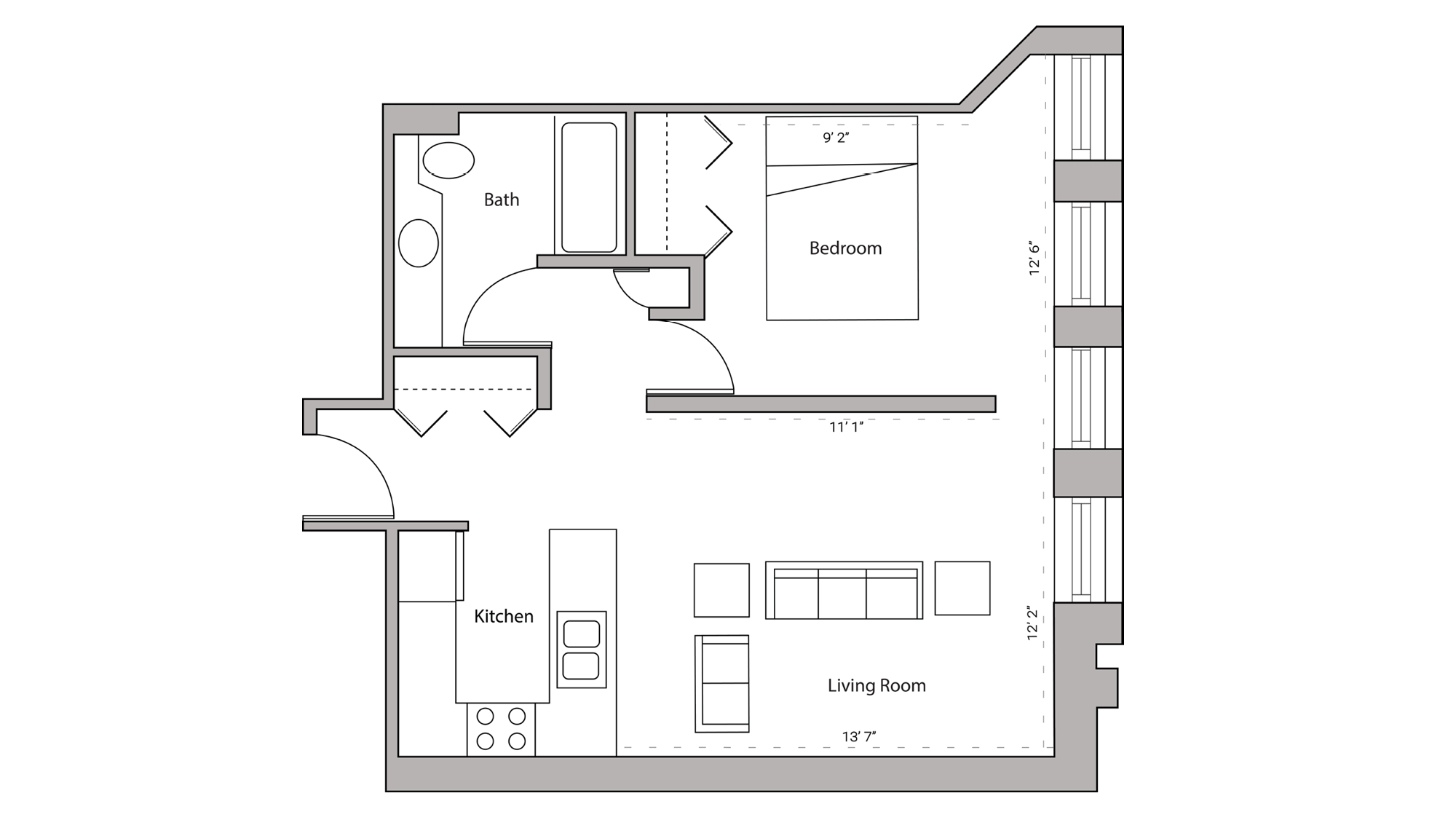 ULI Lincoln School 408 - One Bedroom, One Bathroom Floor Plan 