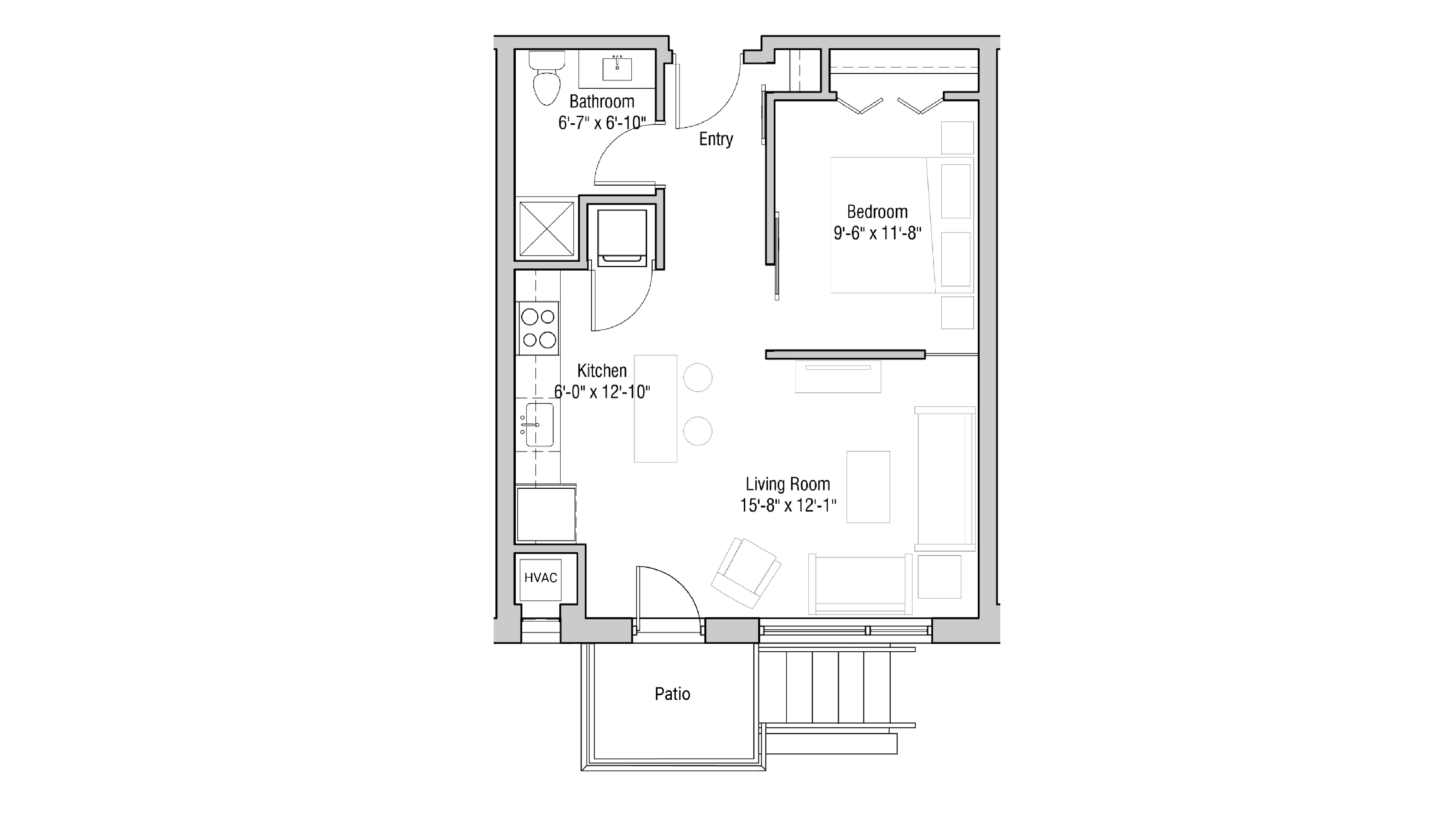 ULI Quarter Row 109 - One Bedroom, One Bathroom Floor Plan 