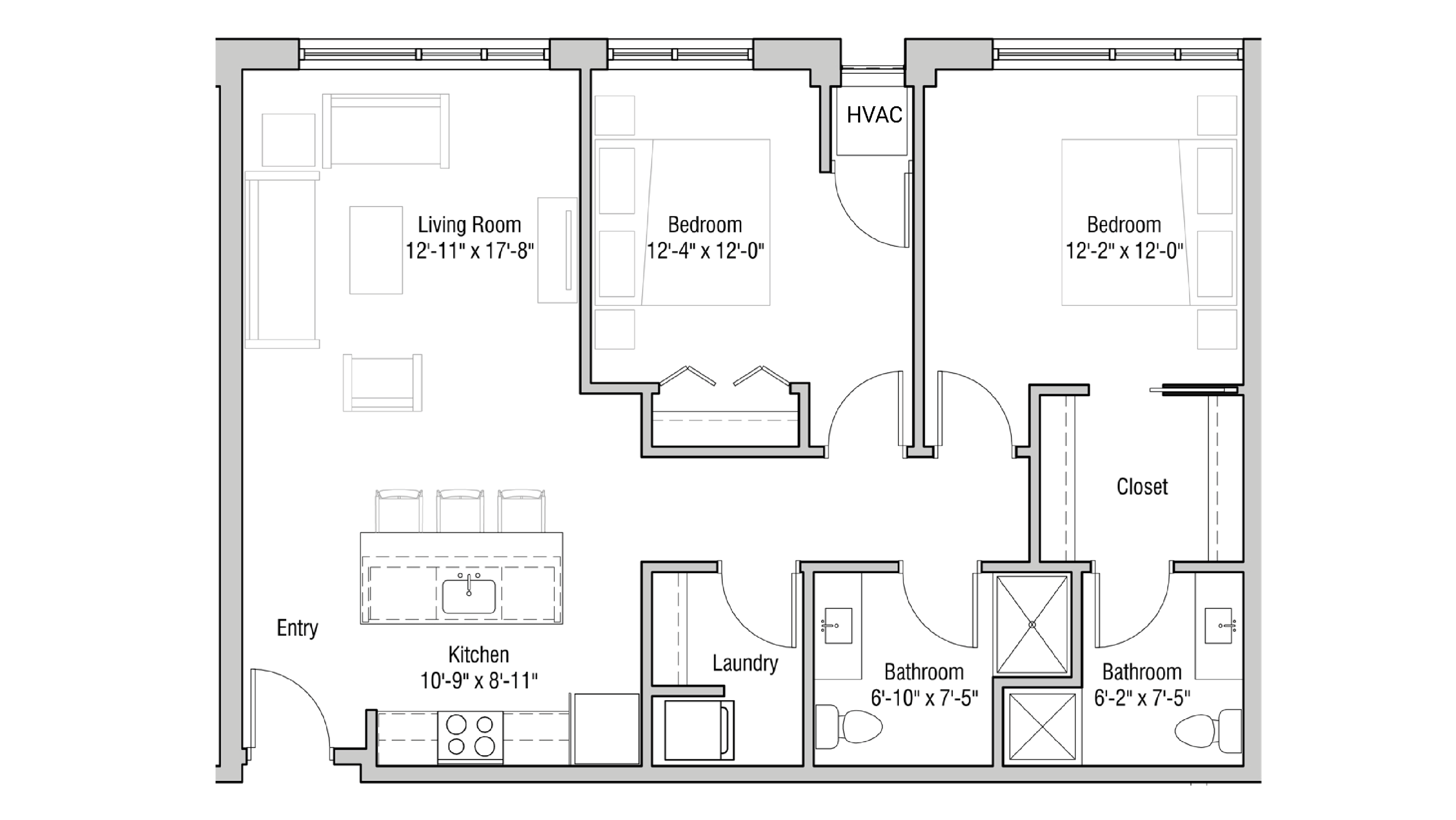 ULI Quarter Row 417 - Two Bedroom, Two Bathroom Floor Plan 