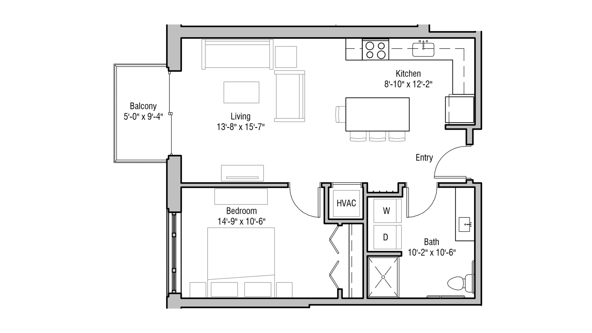 ULI 1722 Monroe 208 - One Bedroom, One Bathroom Floor Plan 