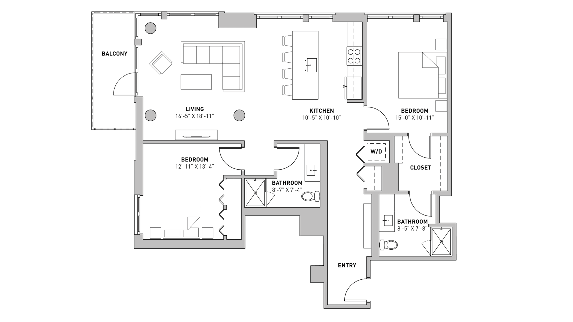 ULI The Pressman 801 - Two Bedroom, Two Bathroom Floor Plan 