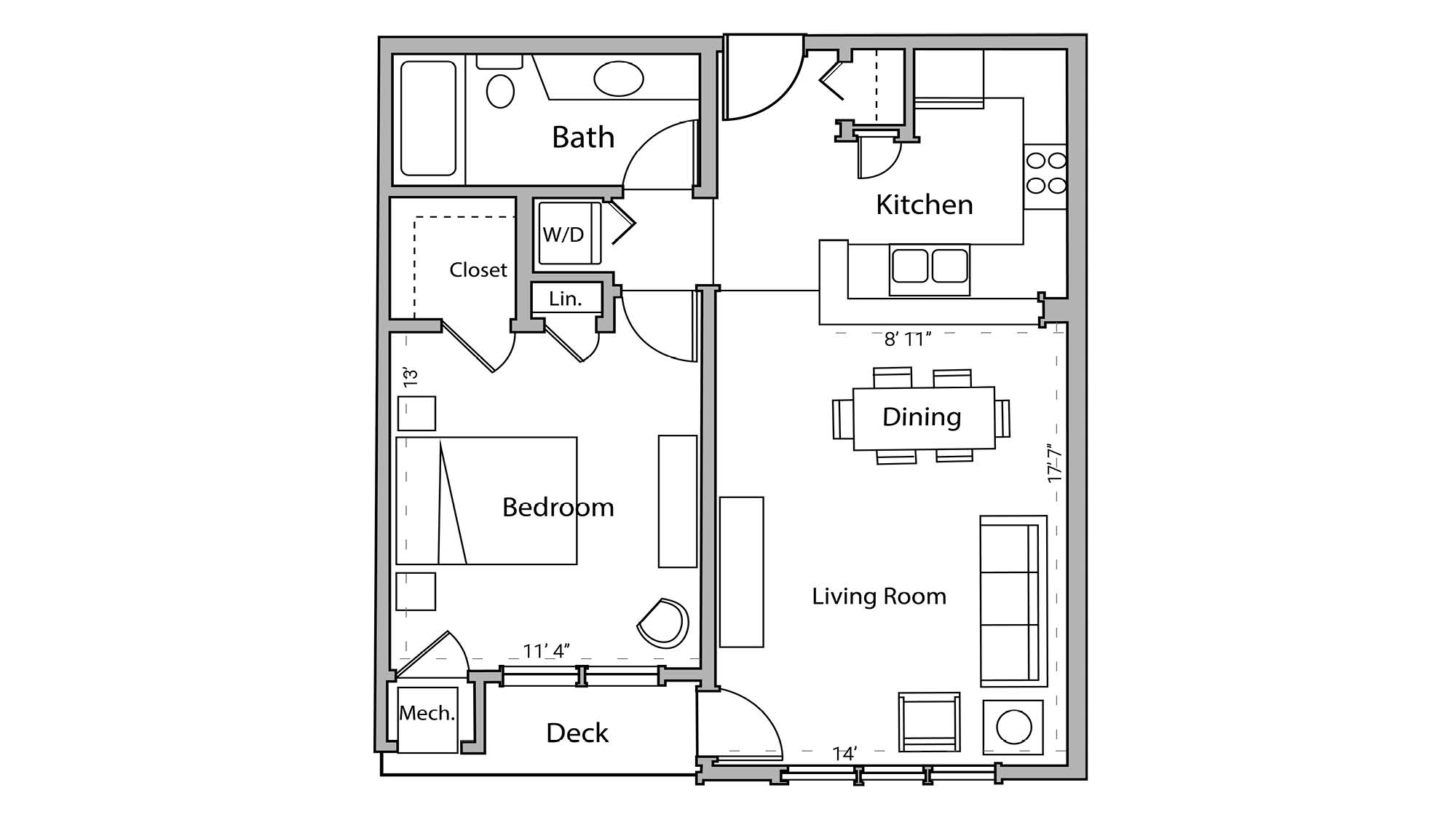 ULI Wilson Bay 110 - One Bedroom, One Bathroom Floor Plan 