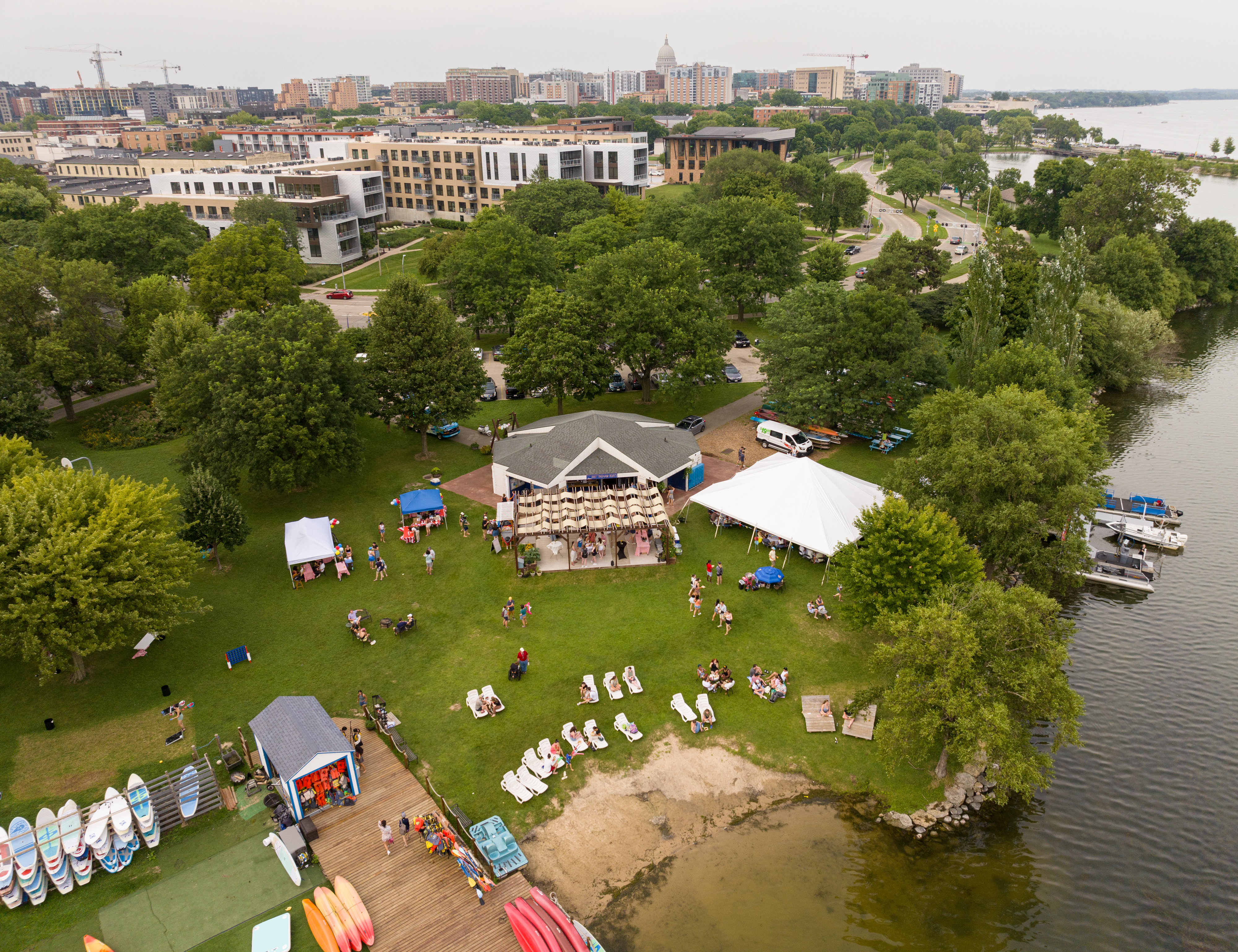 Crowds enjoying the ULI Fun Fair in downtown Madison with booths and games