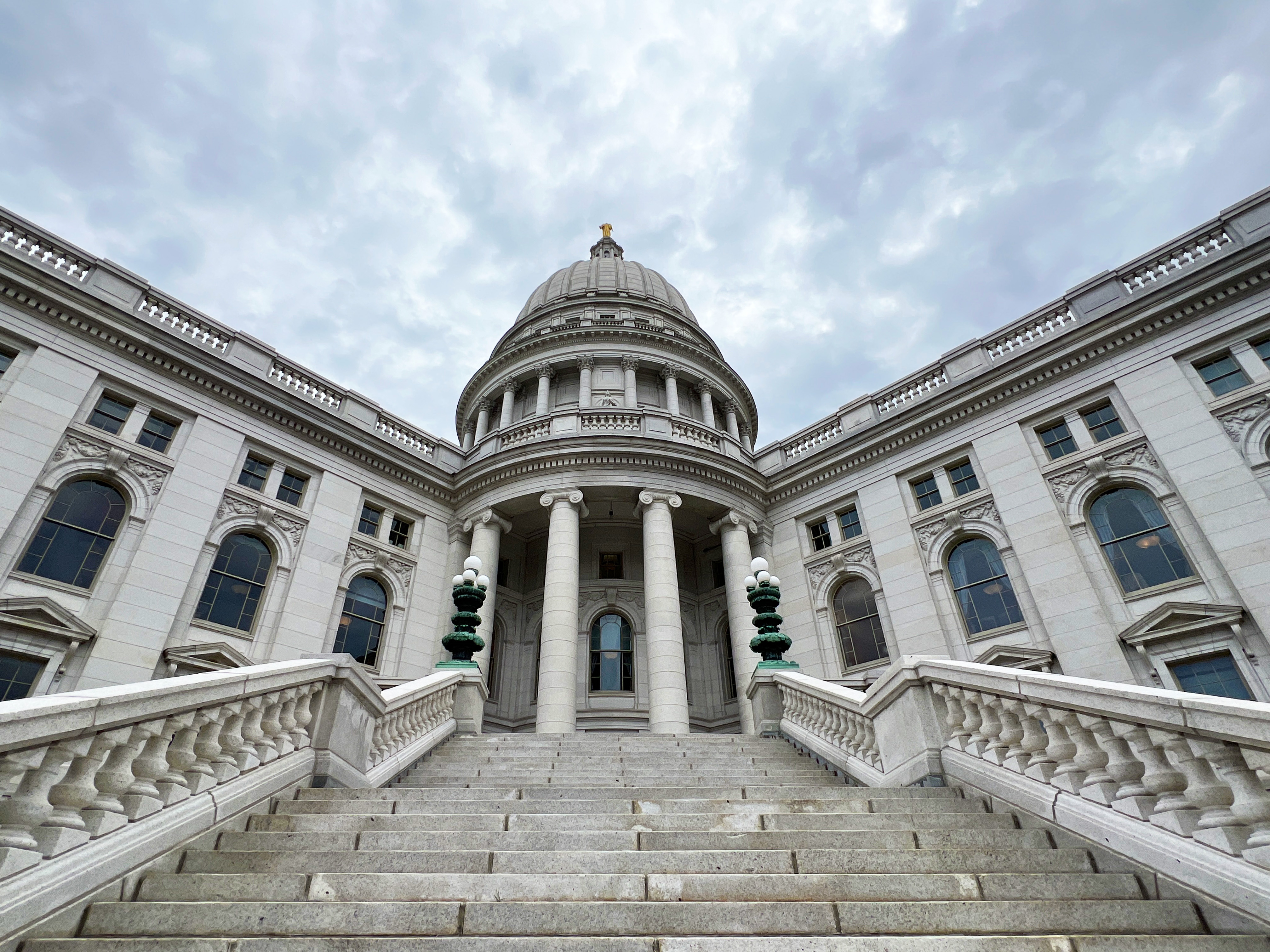 Walking up the steps to the Wisconsin State Capitol in Downtown Madison 