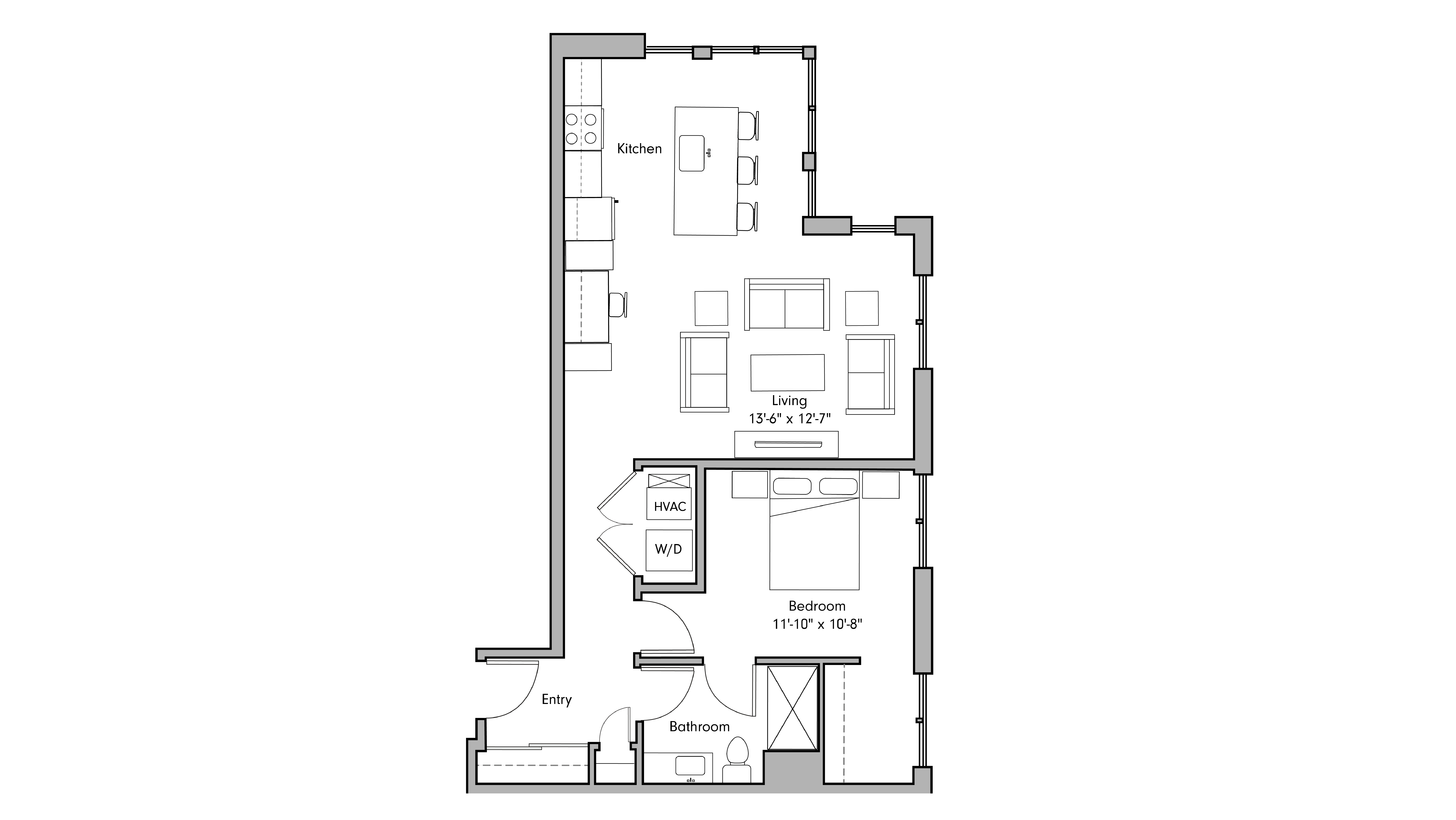 ULI The Penny 207 - 1 Bed, 1 Bath Floor Plan