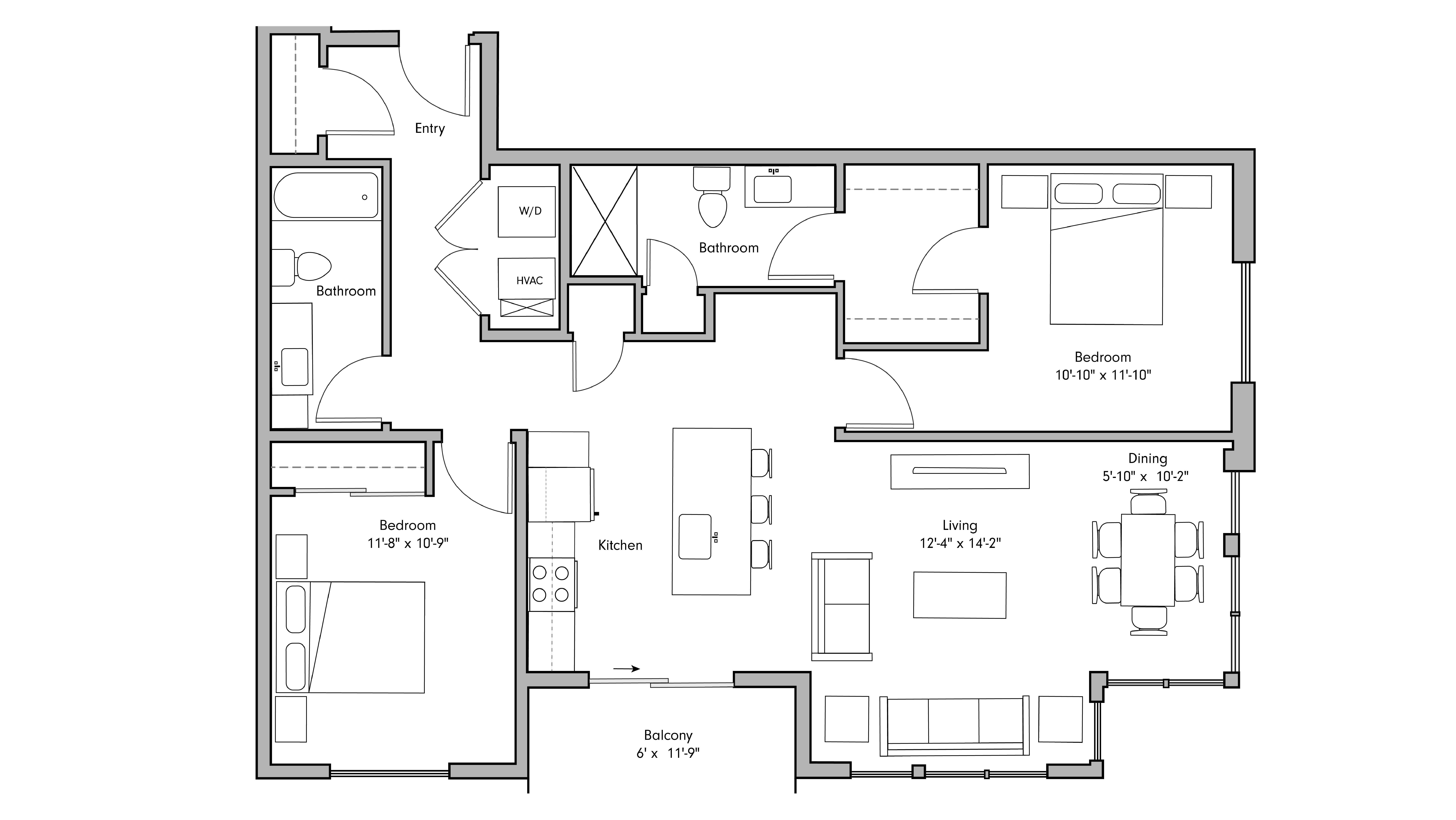 ULI The Penny 313 - 2 Bed, 2 Bath Floor Plan