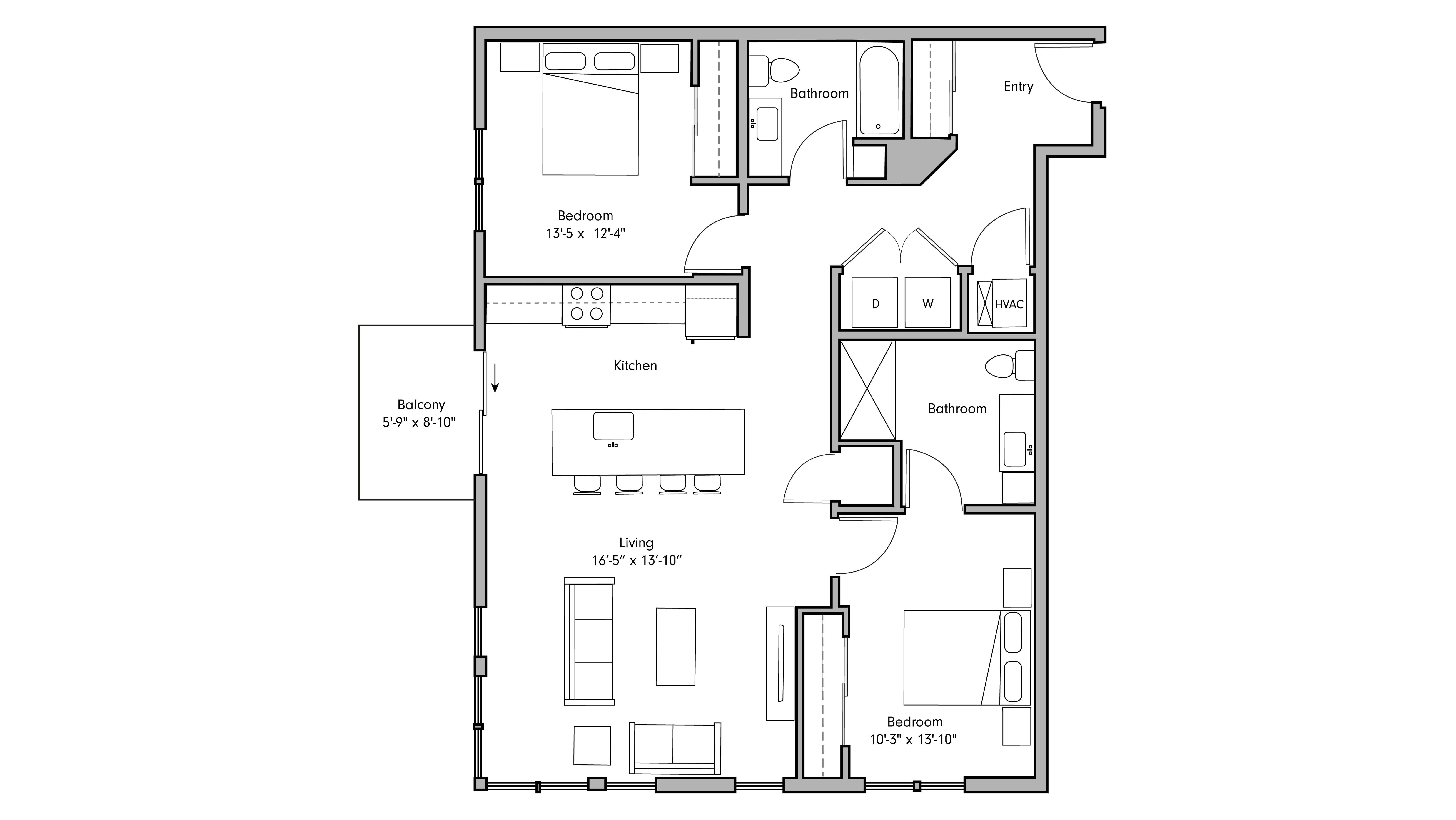 ULI The Penny 335 - 2 Bed, 2 Bath Floor Plan