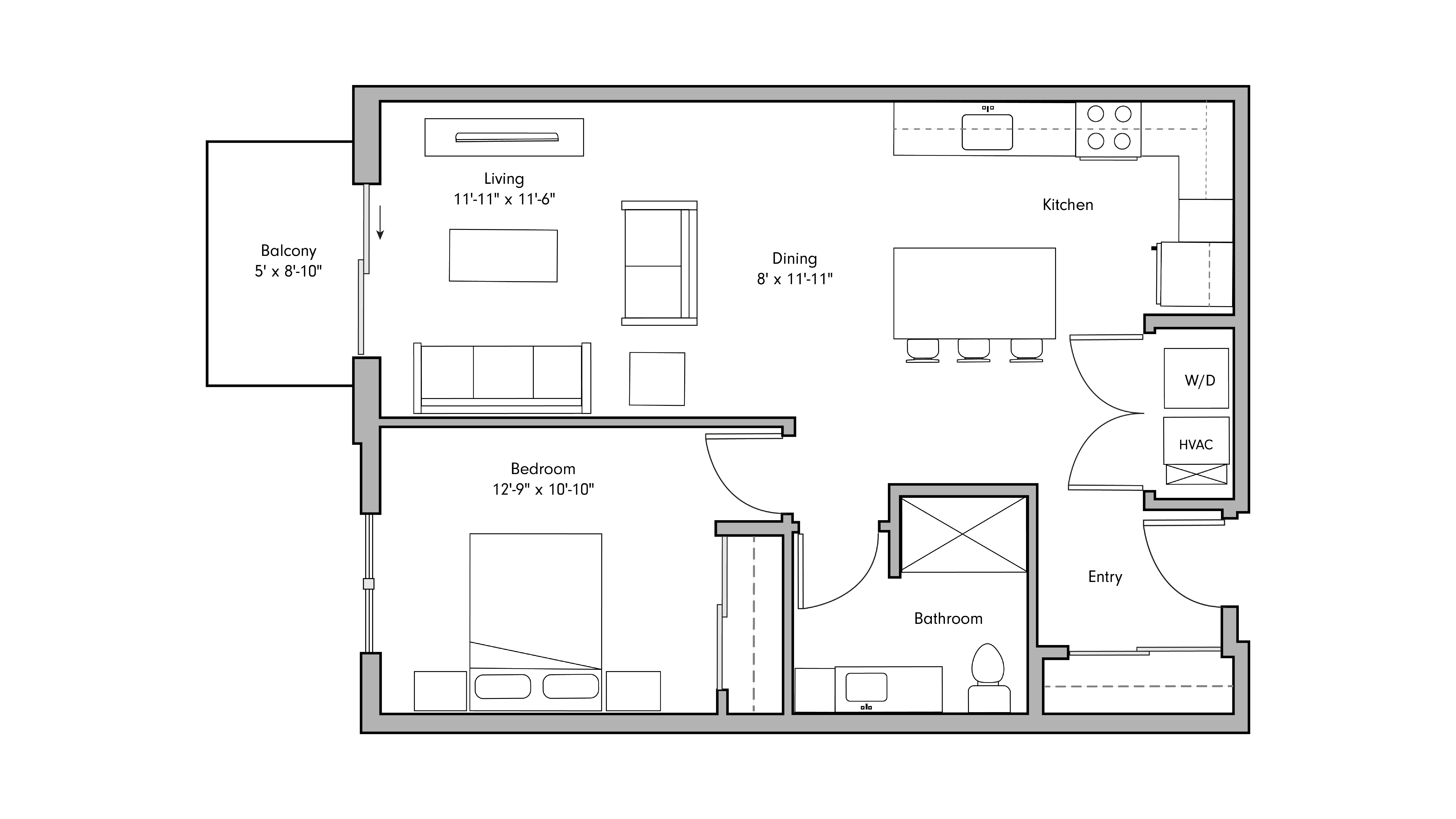 ULI The Penny 337 - 1 Bed, 1 Bath Floor Plan