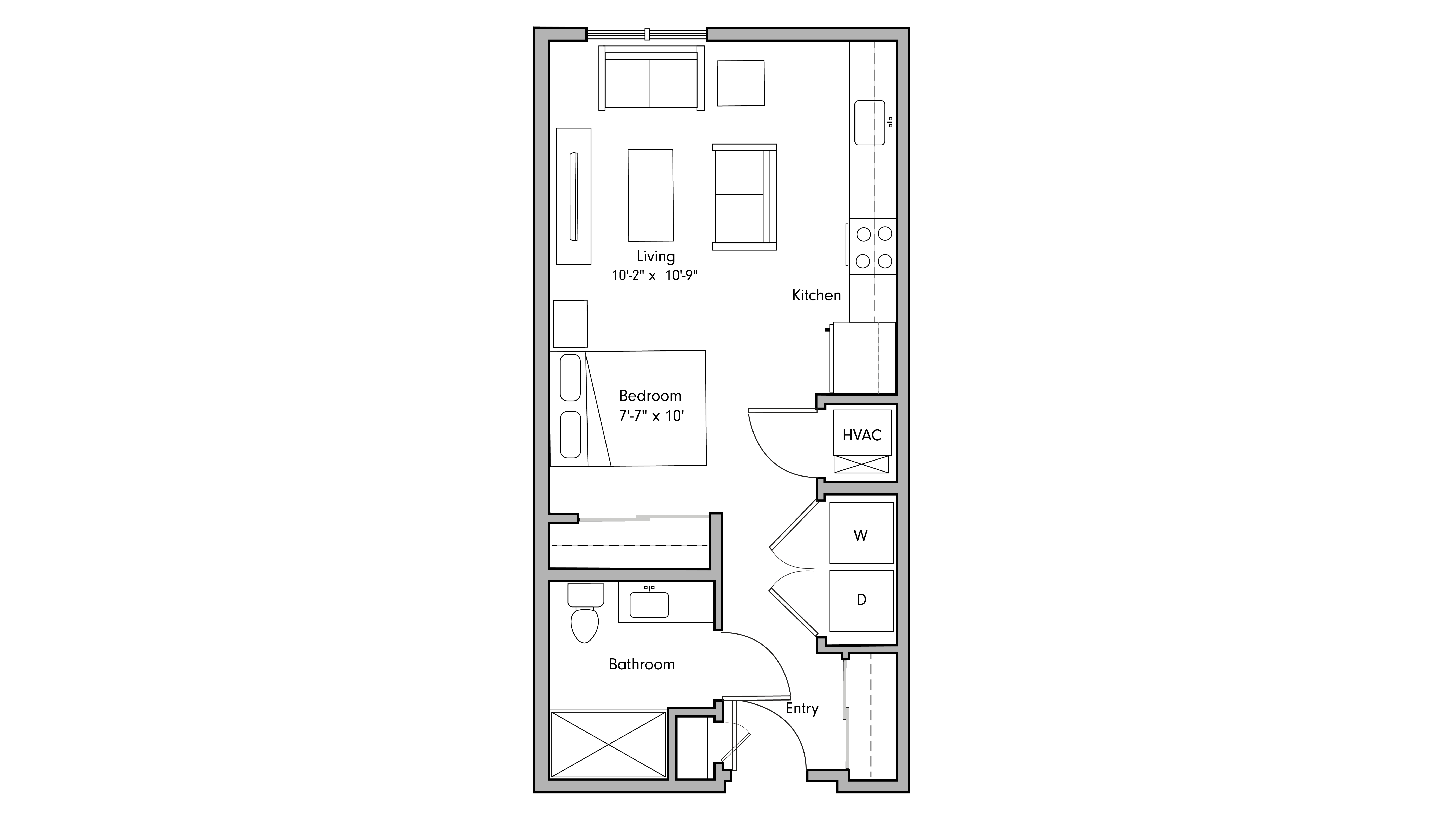 ULI The Penny 416 - Studio, 1 Bath Floor Plan