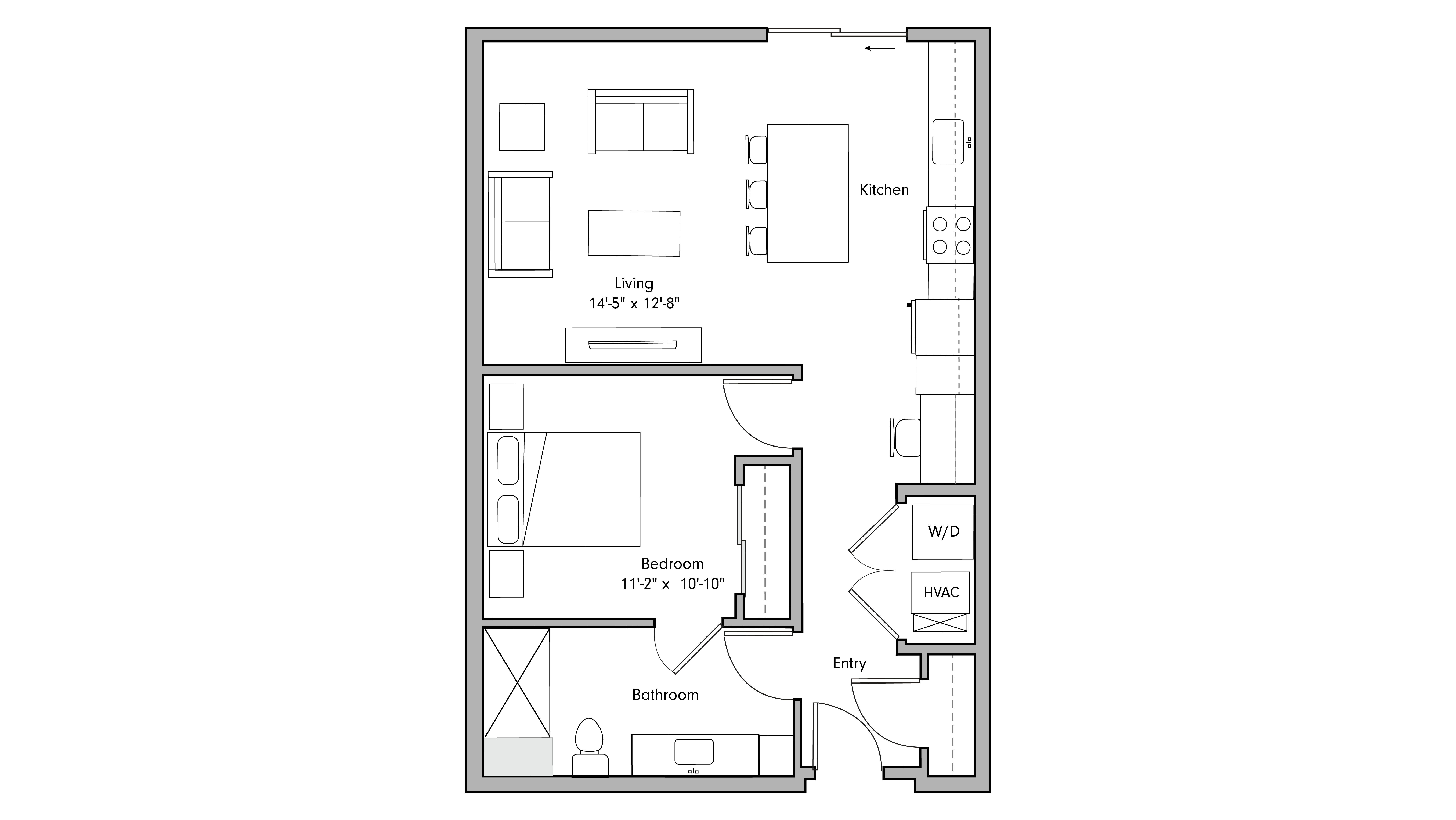 ULI The Penny 524 - 1 Bed, 1 Bath Floor Plan