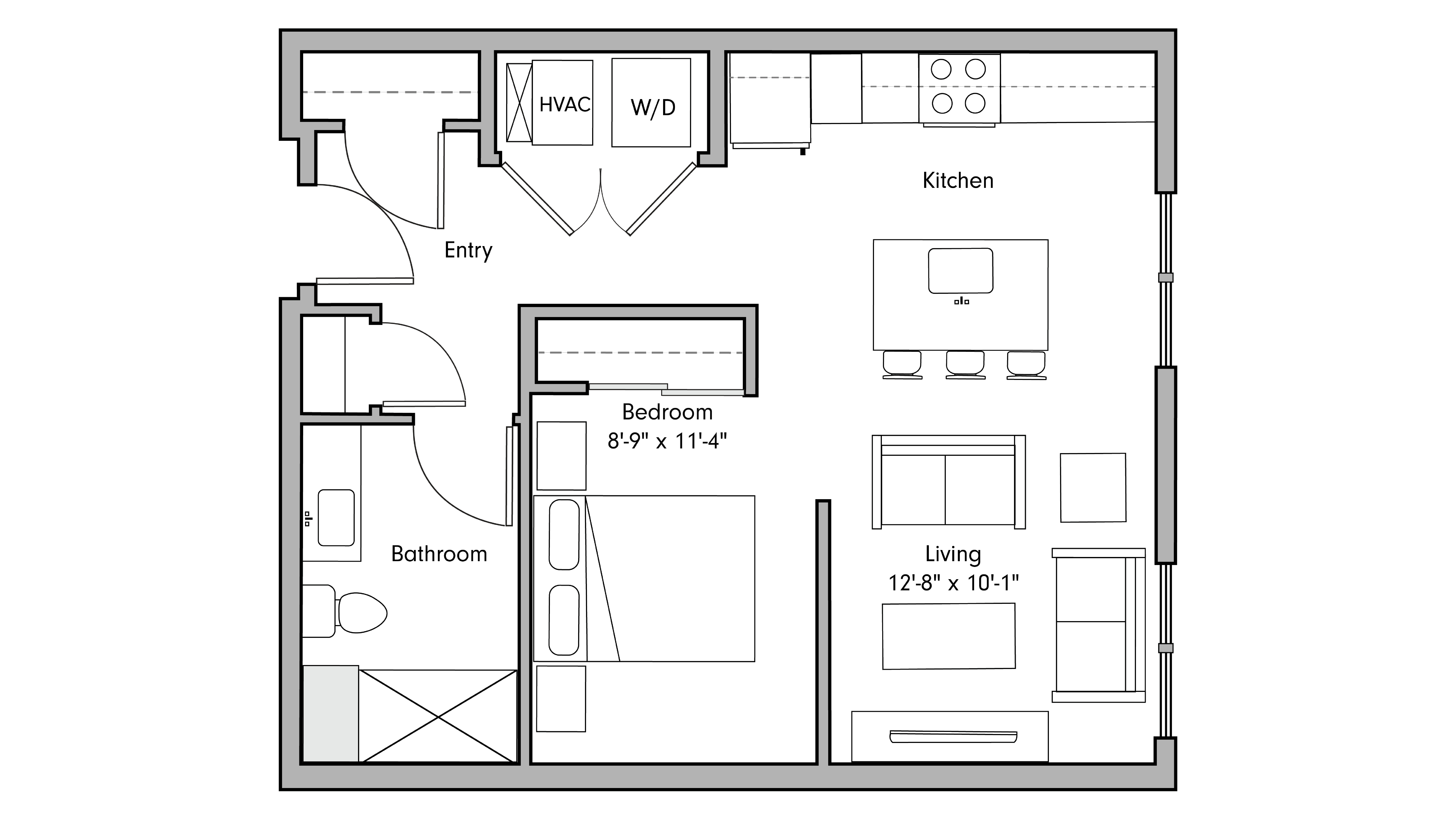 ULI The Penny 609 - Studio, 1 Bath Floor Plan