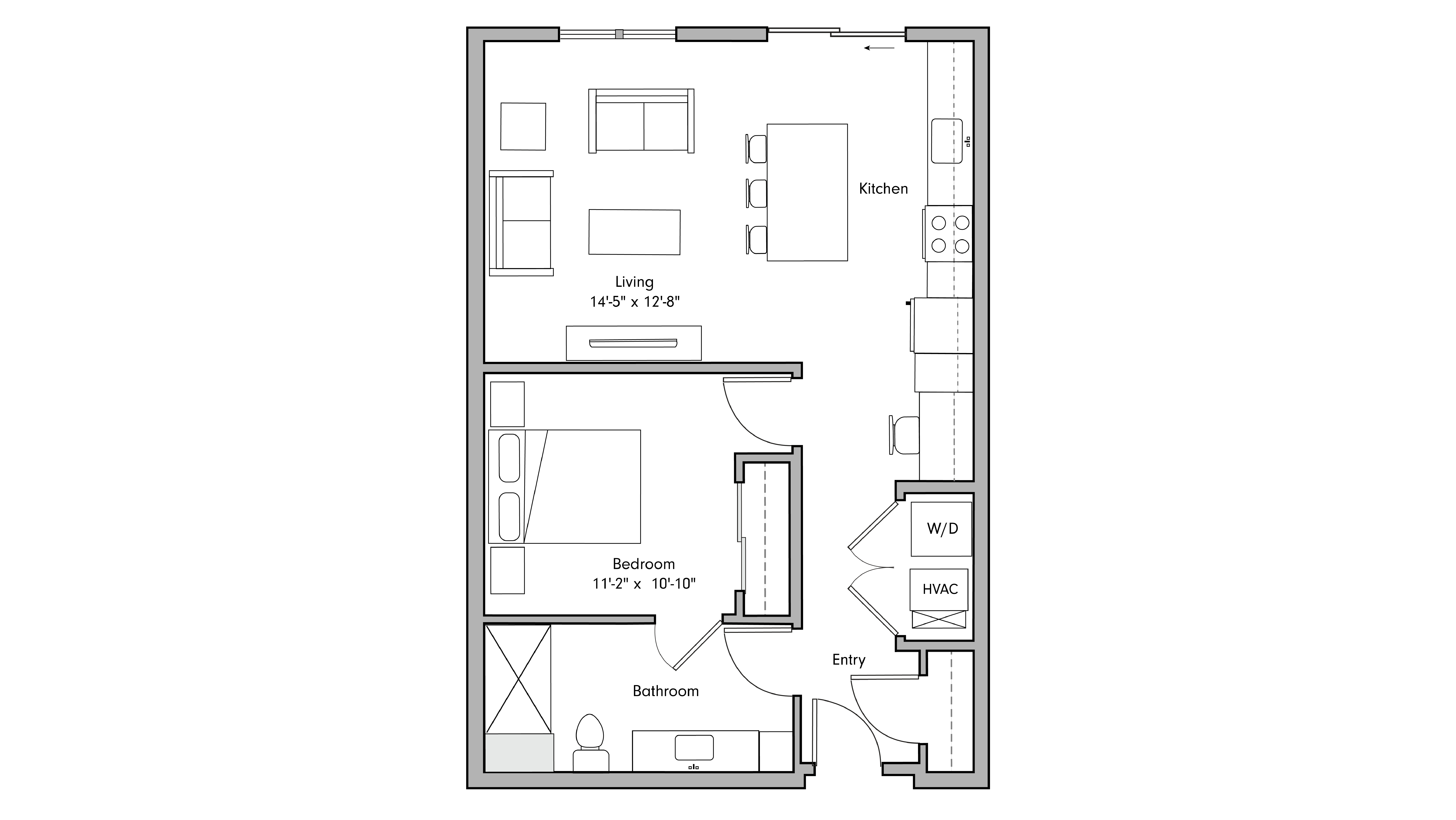 ULI The Penny 618 - 1 Bed, 1 Bath Floor Plan
