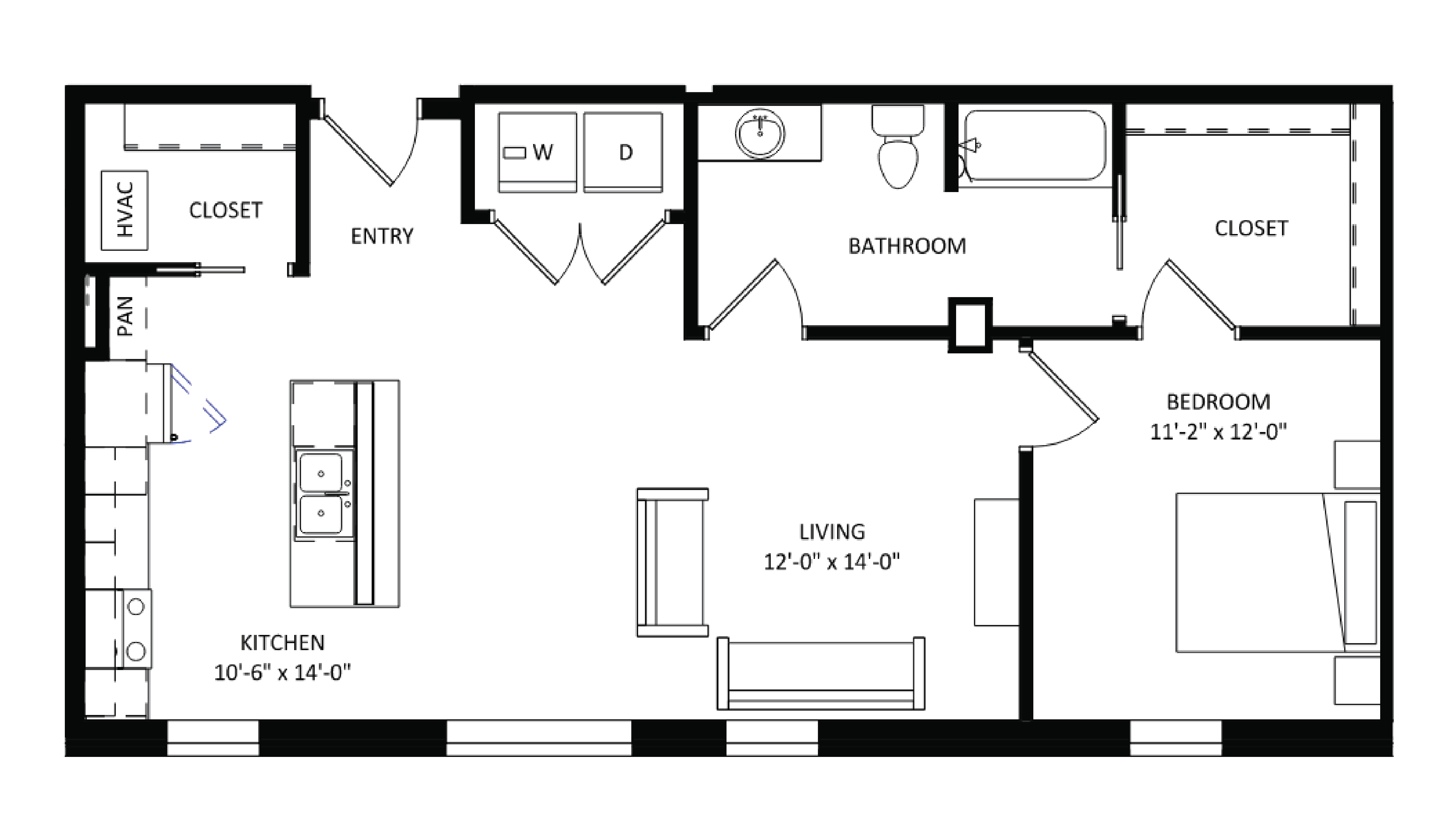 ULI The Irwin N107 - 1 Bed, 1 Bath Floor Plan