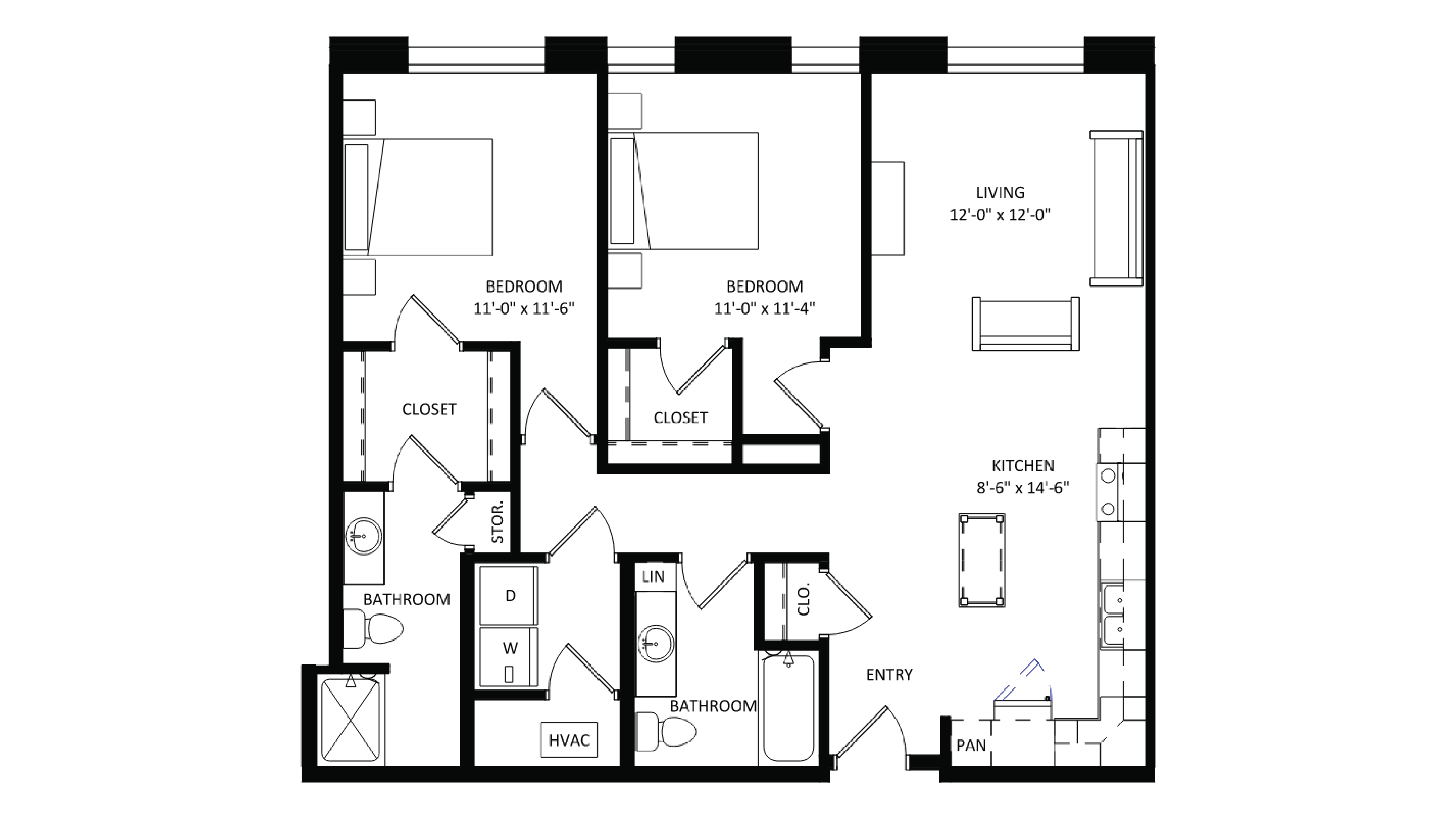 ULI The Irwin N110 - 2 Bed, 2 Bath Floor Plan