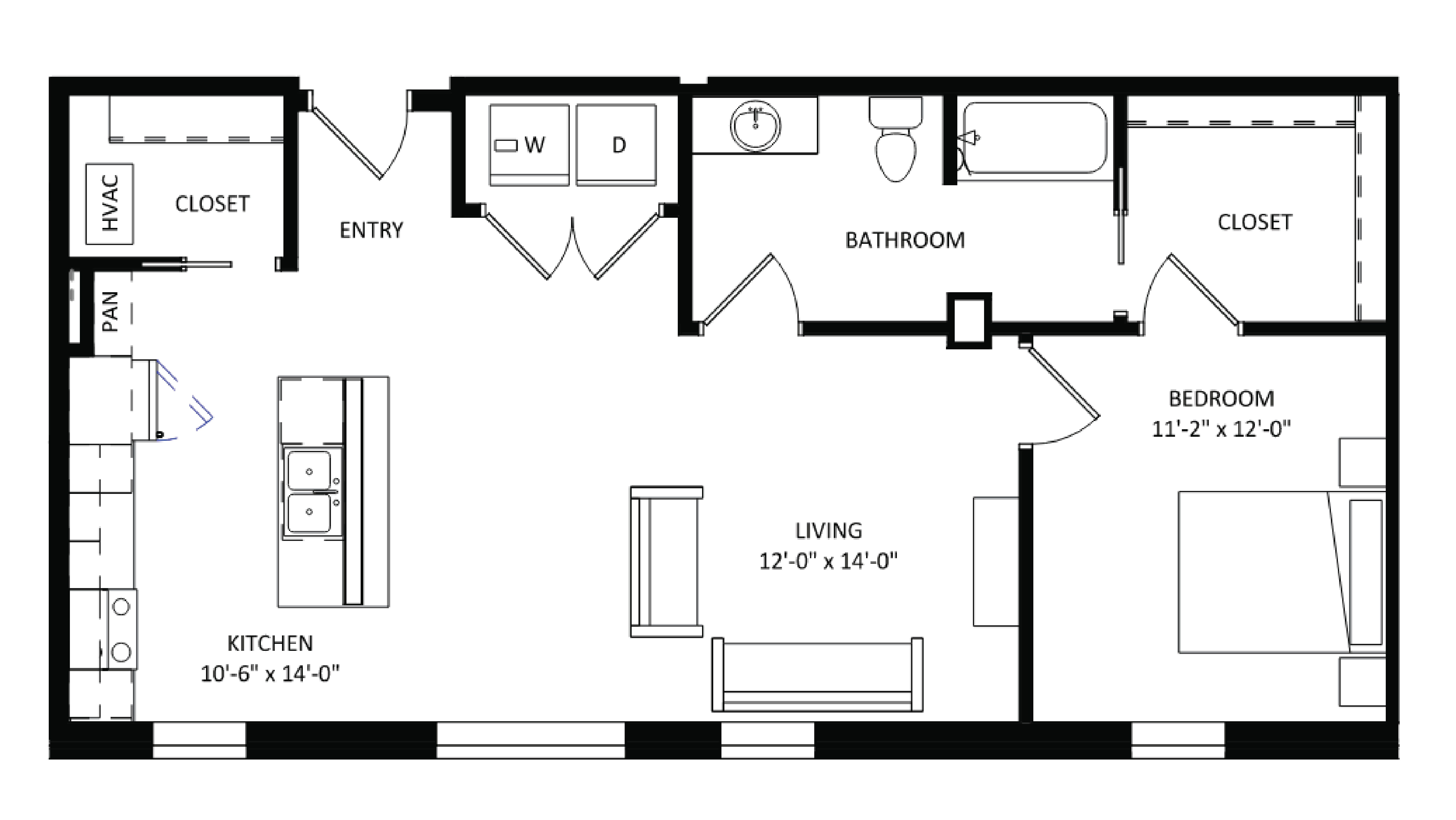 ULI The Irwin N111 - 1 Bed, 1 Bath Floor Plan