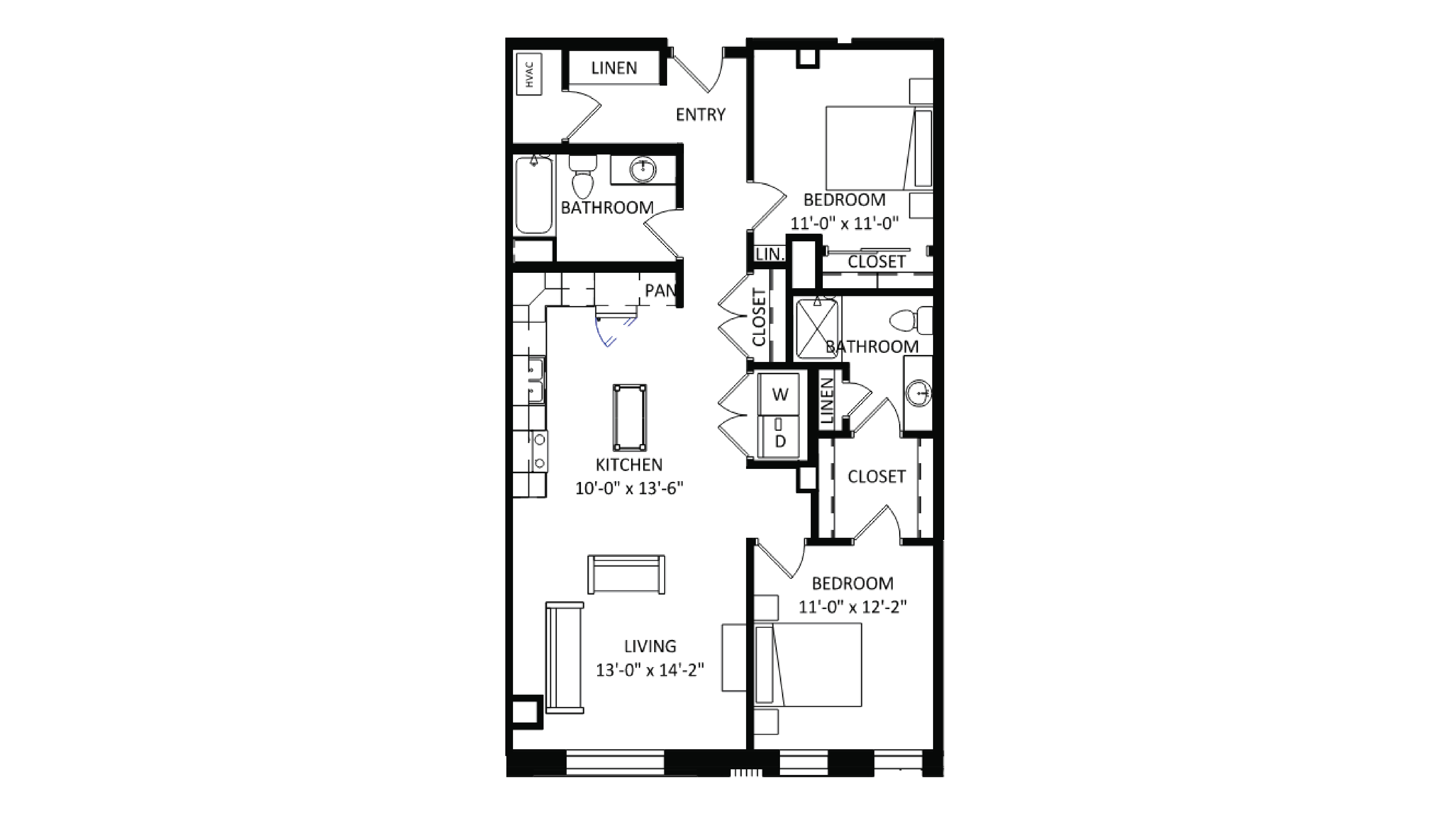 ULI The Irwin N113 - 2 Bed, 2 Bath Floor Plan