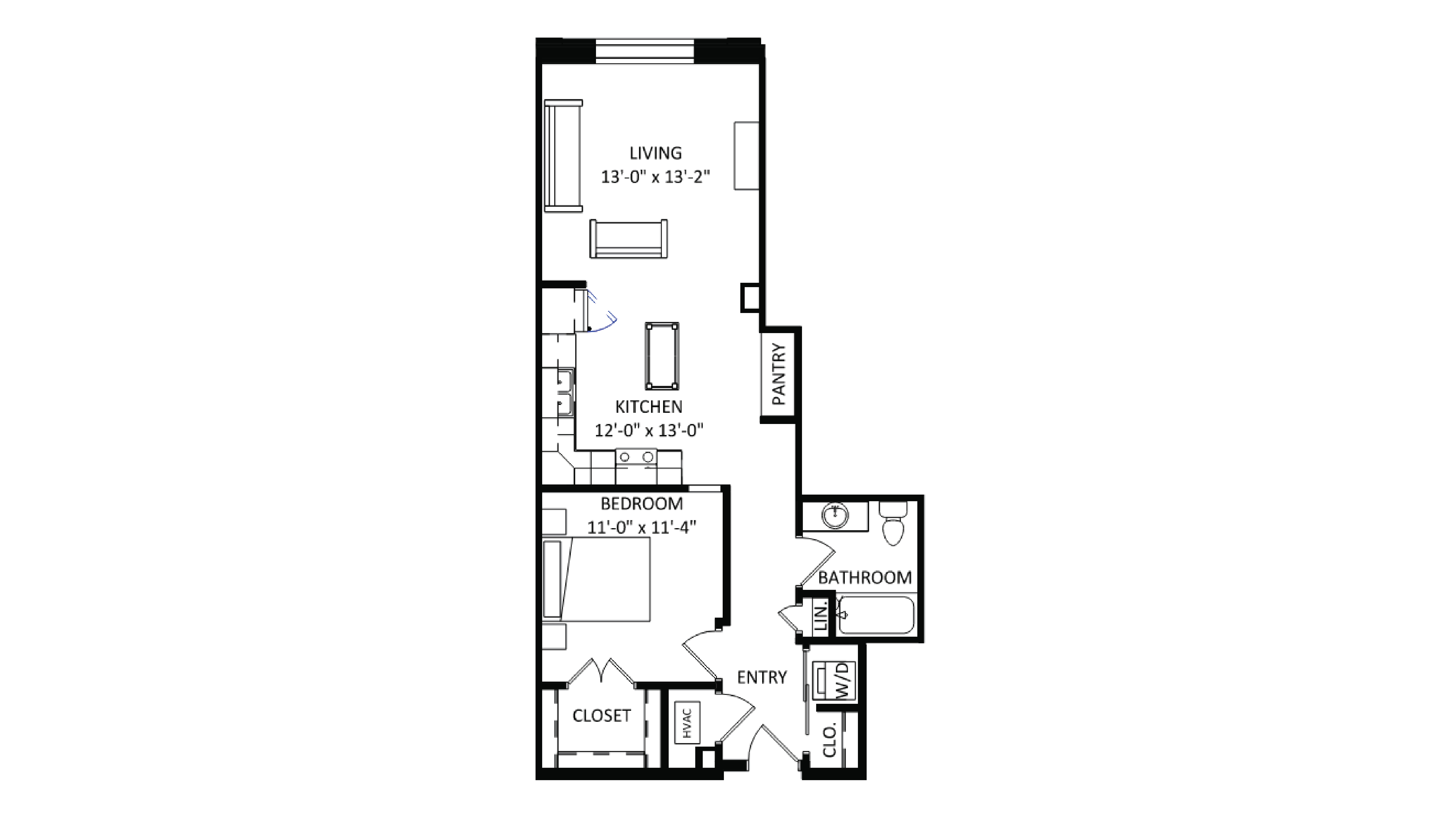 ULI The Irwin N116 - 1 Bed, 1 Bath Floor Plan