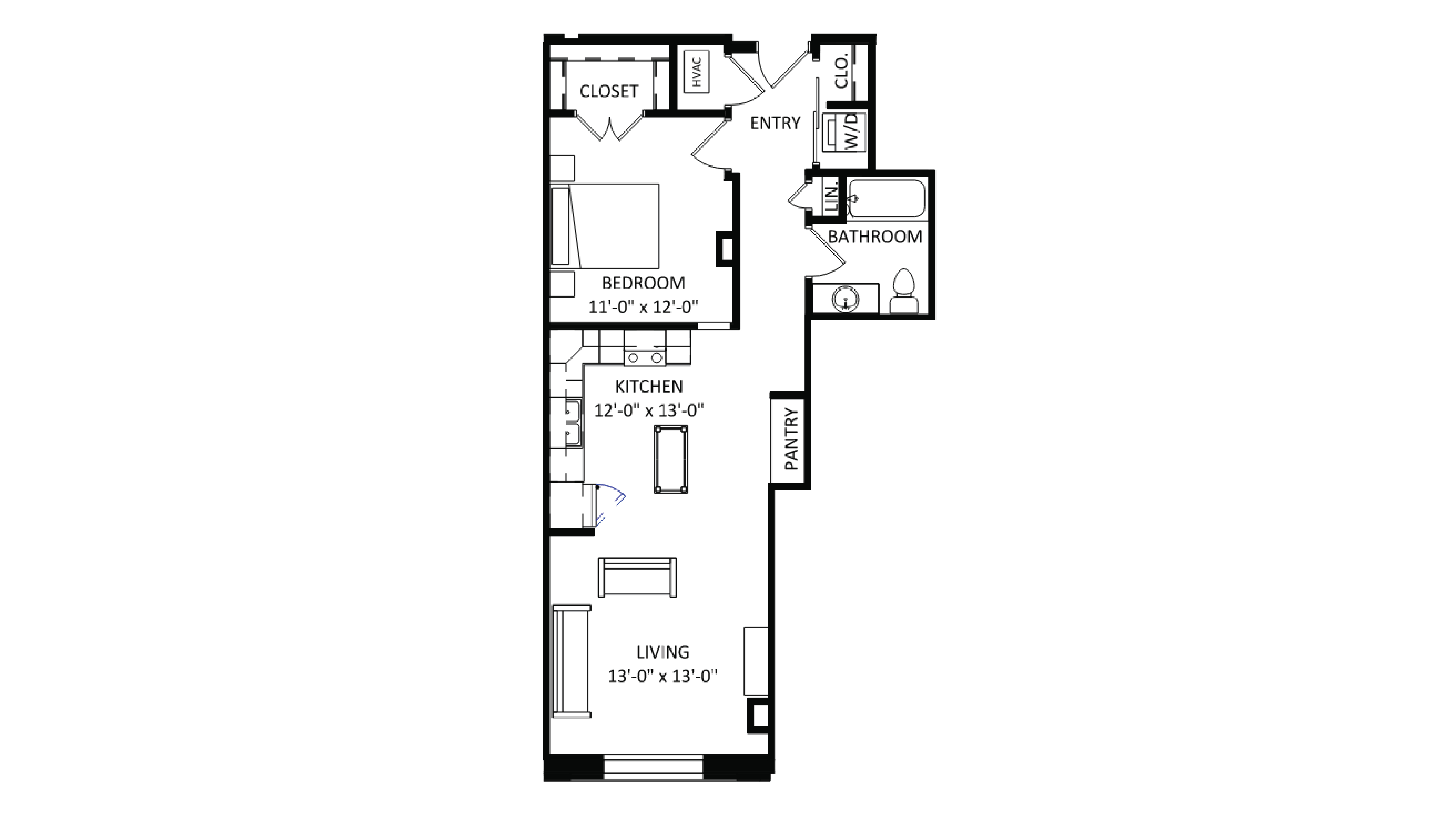 ULI The Irwin N117 - 1 Bed, 1 Bath Floor Plan