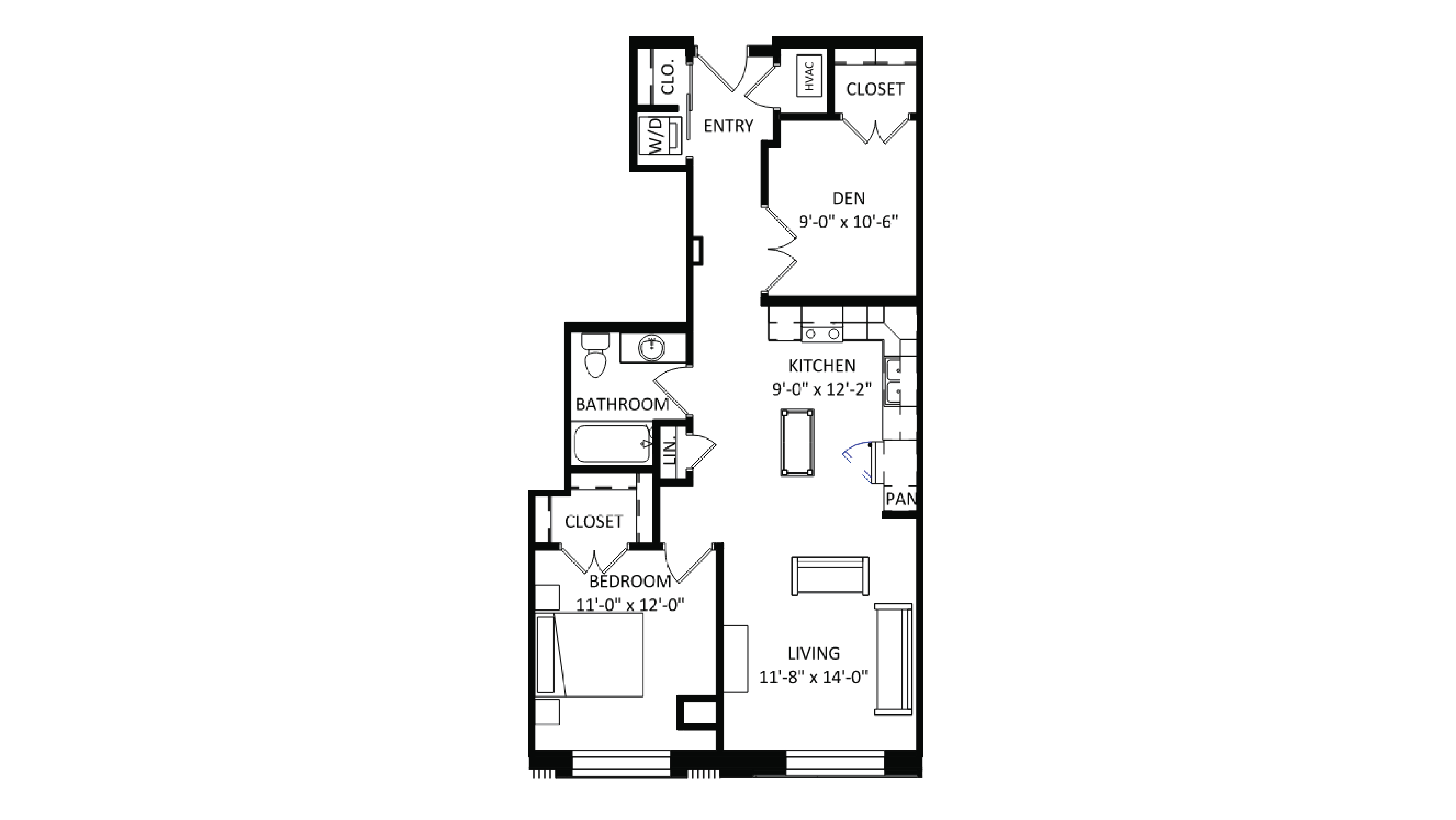 ULI The Irwin N119 - 1 Bed Den, 1 Bath Floor Plan