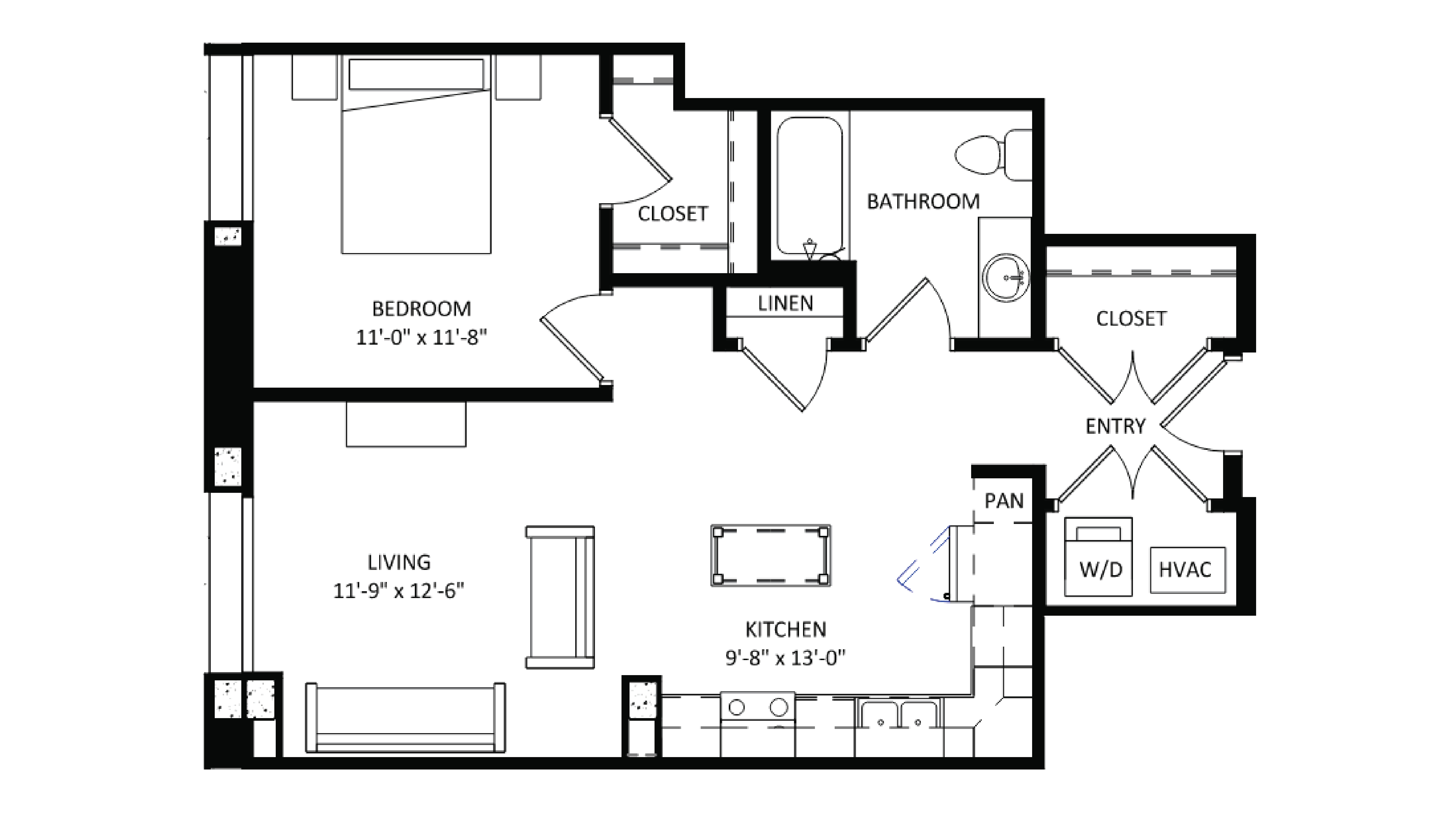 ULI The Irwin N130 - 1 Bed, 1 Bath Floor Plan