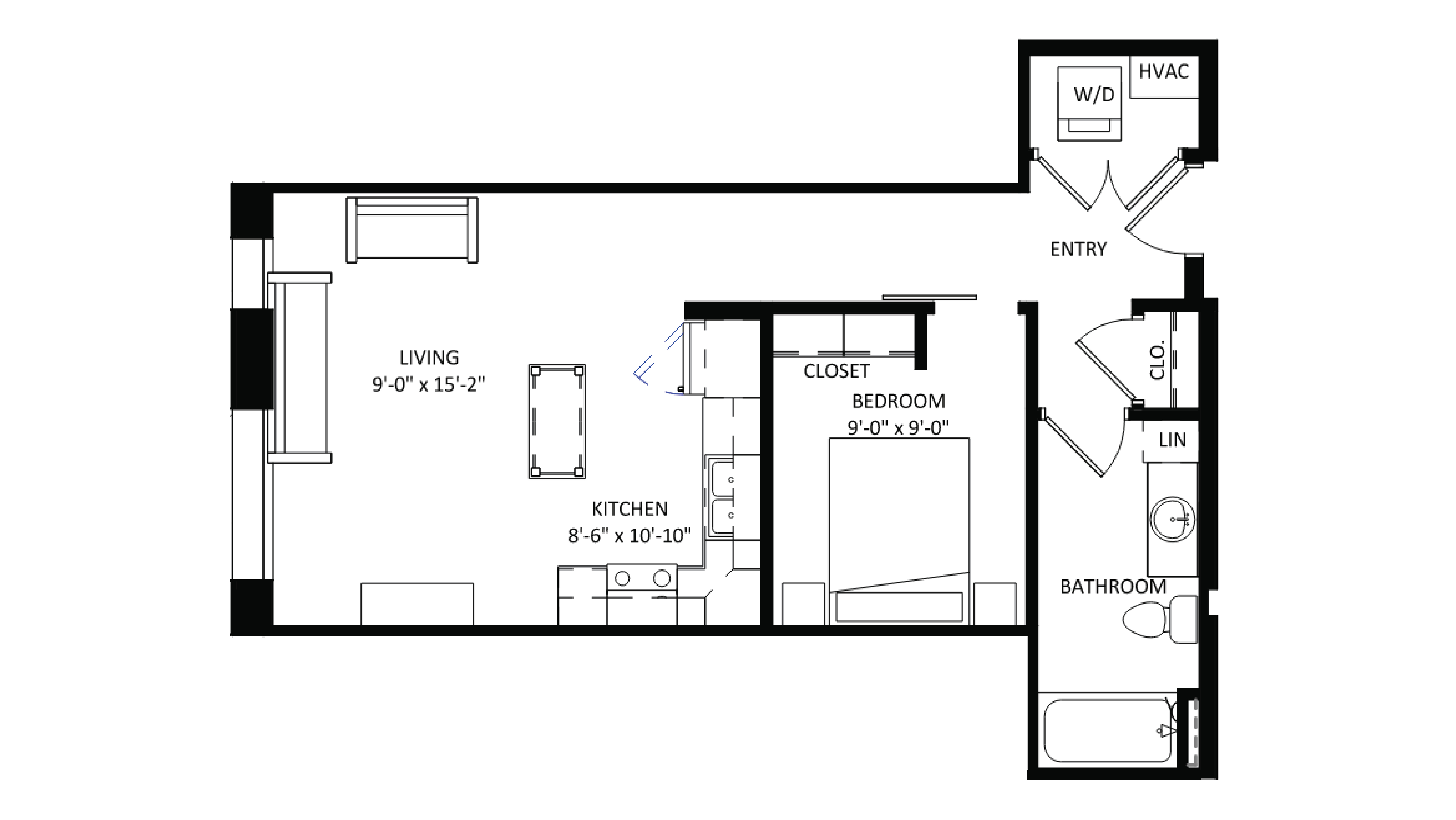ULI The Irwin N132 - Studio, 1 Bath Floor Plan